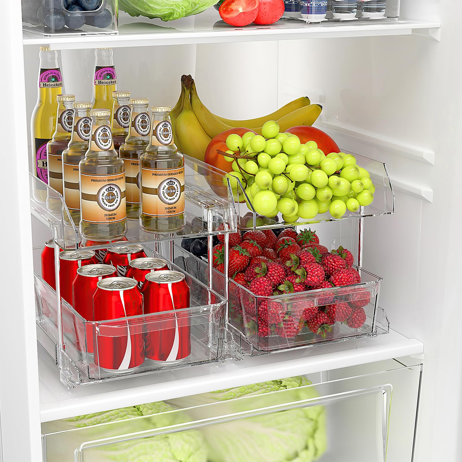Polegas Acrylic Kitchen Organizer Set - Transparent Refrigerator, Under-Sink & Spice Drawer Organizers with Dividers, Space-Saving Multifunctional Storage Solution for Pantry, Fridge & Countertop | Perfect for Small Kitchens & Apartment Living