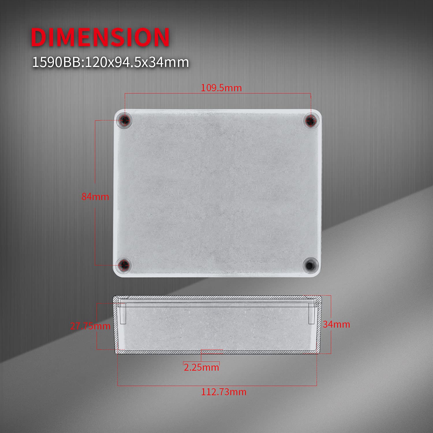 DaierTek 1590BB Aluminum Guitar Pedal Enclosure - Unpainted Metal Stomp Box Case (120x94.5x34mm) for DIY Effects Pedals & Toggle Switch Projects | Perfect for Guitarists & Electronics Hobbyists