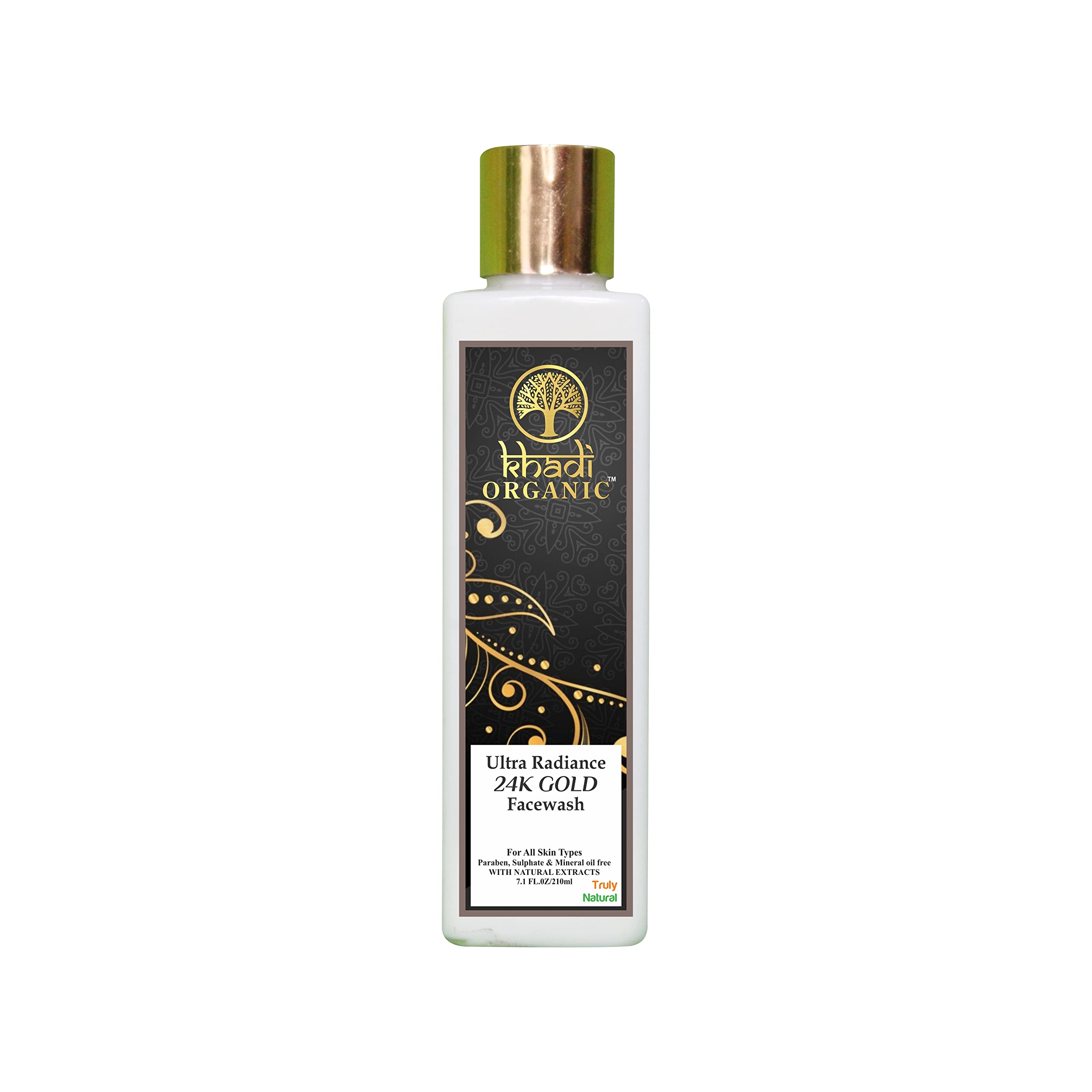 Khadi Organic Ultra Radiance Face Wash 210ml - Natural Glowing Skin Cleanser with 24k Gold | Paraben-Free & Vegan | Daily Skincare Routine for Bright & Hydrated Skin