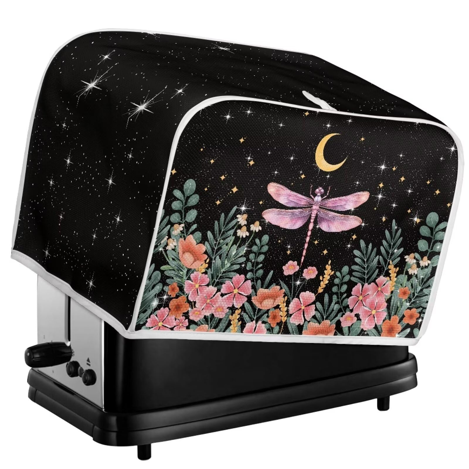Dragonfly Moon Toaster Cover - Waterproof Fingerprint-Resistant Bread Toaster Protector | Compatible with Most 4-Slice Toasters | Perfect for Kitchen, Breakfast Nook & Small Appliance Protection