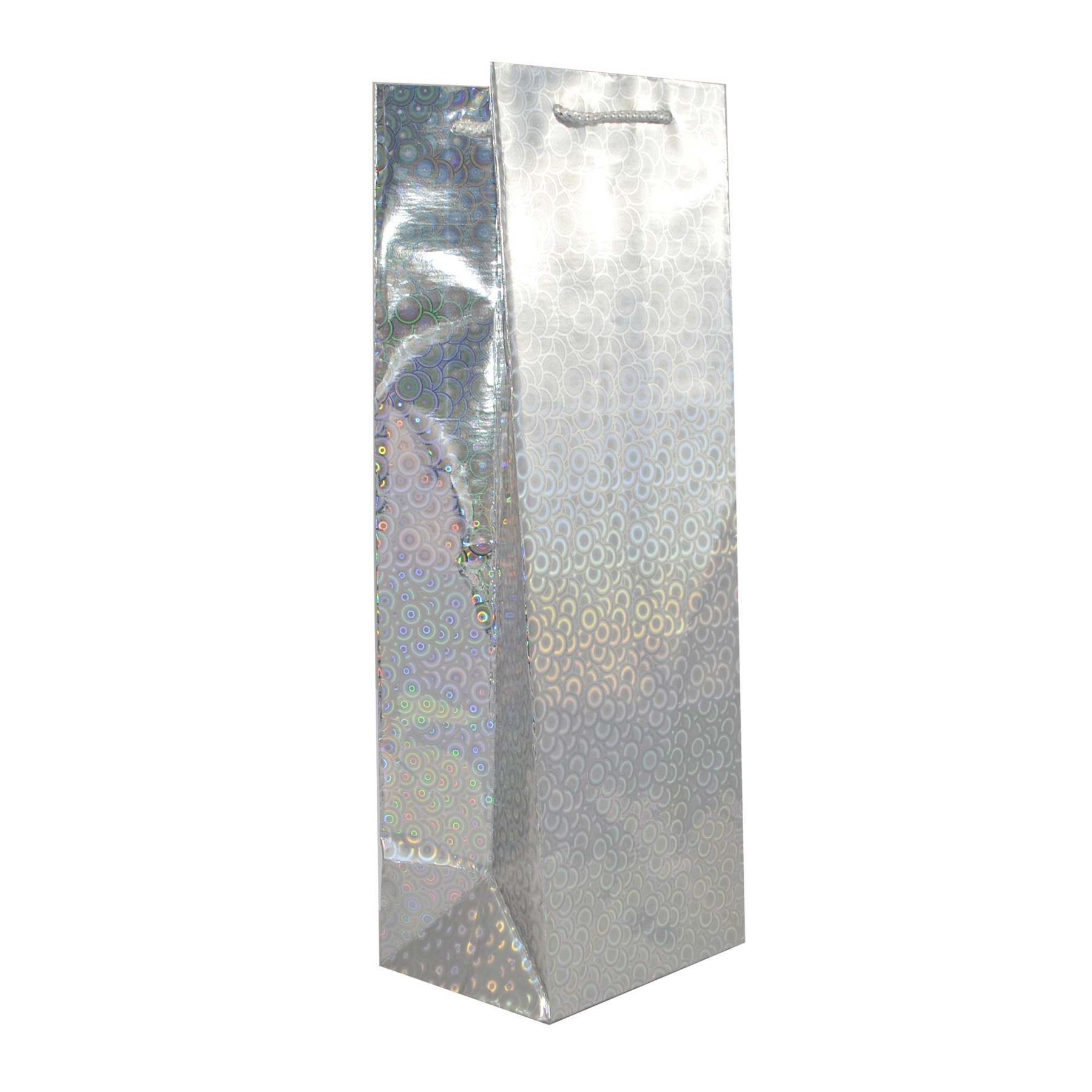 50 Pack Holographic Christmas Wine Bottle Gift Bags - Bulk Wholesale Xmas Wrapping Supplies for Holiday Parties, Corporate Gifts & Festive Celebrations