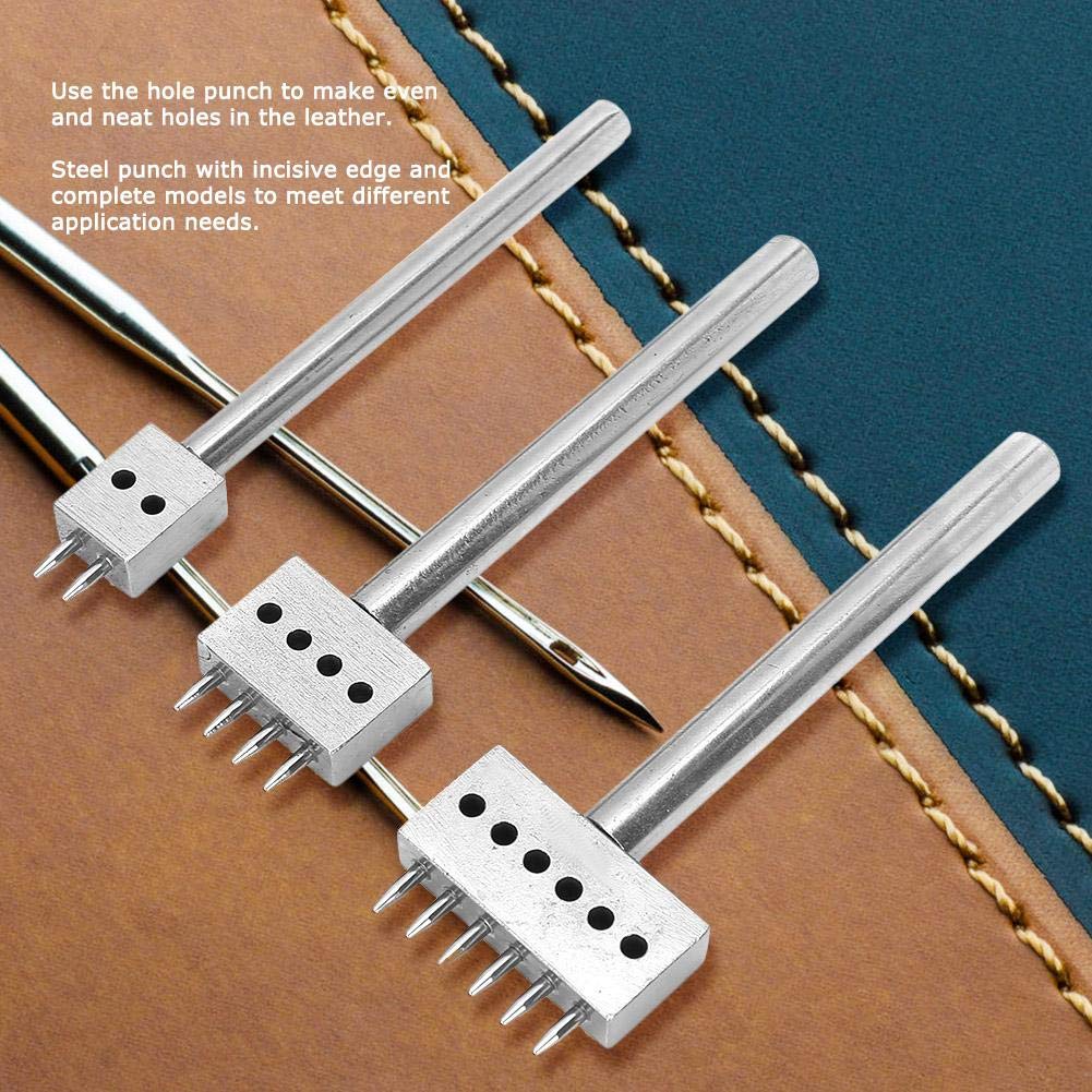 Professional Leather Stitching Tool Set - 3pcs Adjustable Spacing Hole Punch with Multiple Prong Heads (6mm) for DIY Leather Craft, Lacing & Repair | Perfect for Belts, Wallets, Bags & Leatherworking Projects