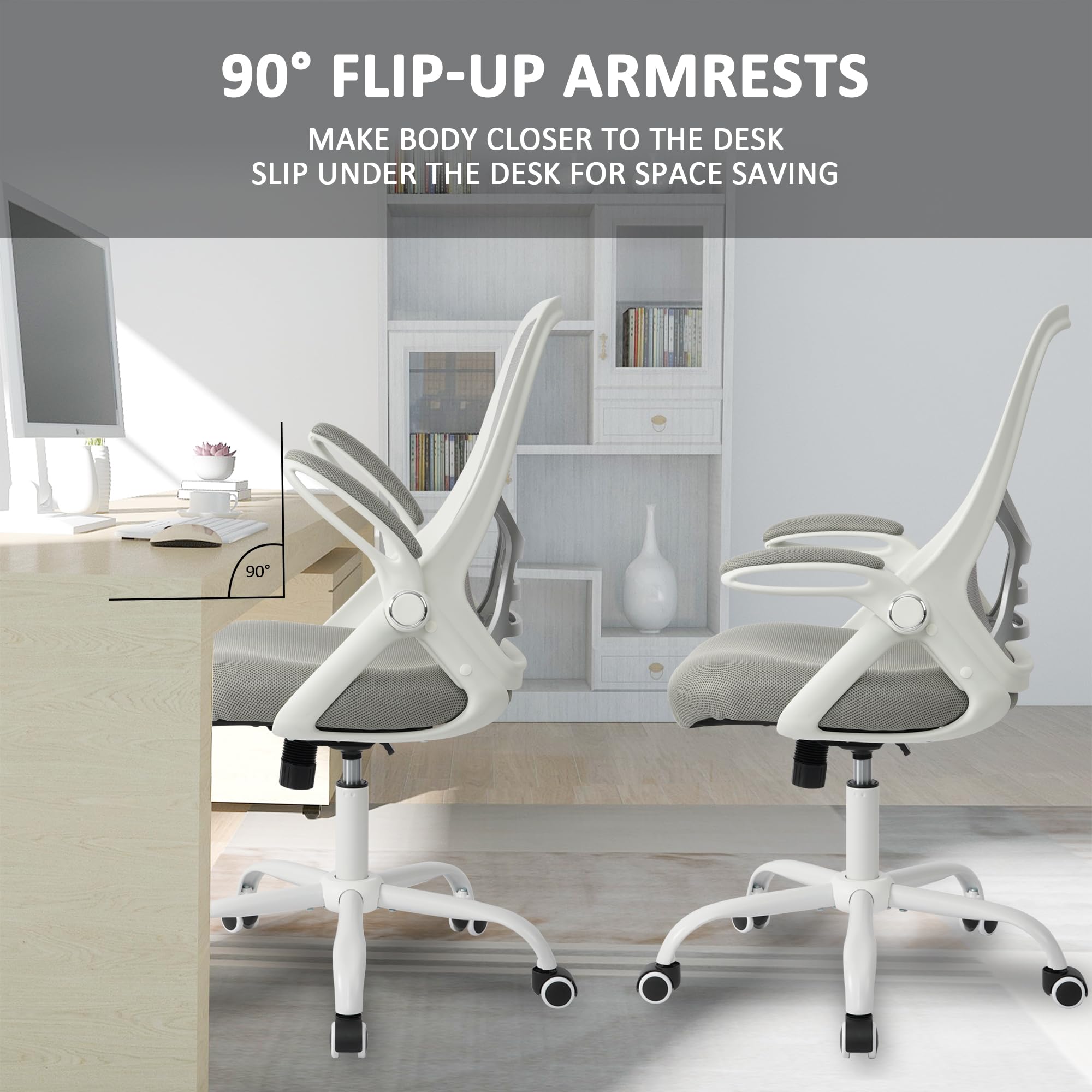 HYLONE Ergonomic White Office Chair - Breathable Mesh Back, Adjustable Height, Lumbar Support for All-Day Comfort - Perfect for Home Office, Gaming, and Workspace Use