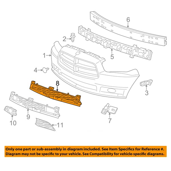 CAPA 11-14 Charger Bumper Grille - Gray for Front Lower Cover | No Adaptive Cruise | Perfect Fit & Upgrade