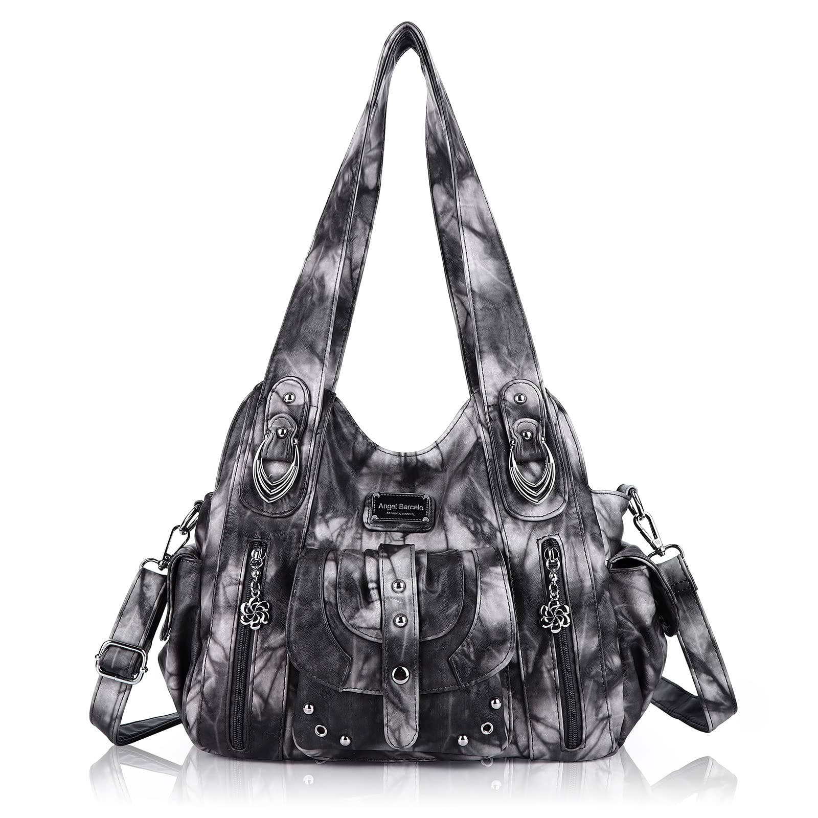Angel Barcelo Women's Roomy Hobo Handbag - Genuine Washed Leather Shoulder Bag & Tote Purse for Work, Travel & Everyday Use