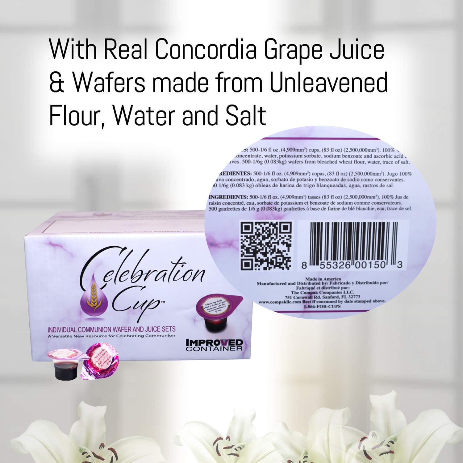 Prefilled Communion Cups with Pure Concordia Grape Juice & Wafer Set - 100 Pack for Church Services, Christian Ceremonies, and First Holy Communion Celebrations