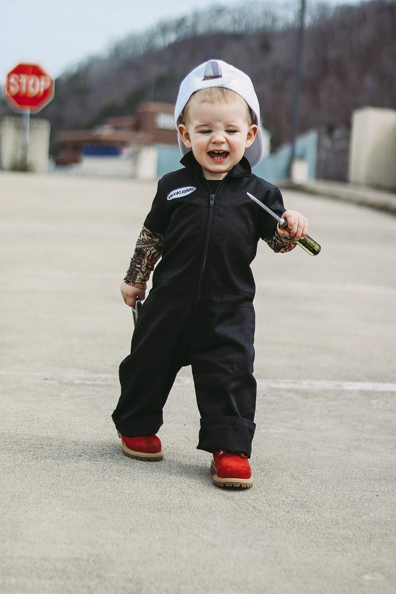 **Knuckleheads Kids Monkey Coverall Mechanic Jumpsuit for Boys & Girls - Cute Baby Outfit for Photoshoots, Playtime & Costume Parties**