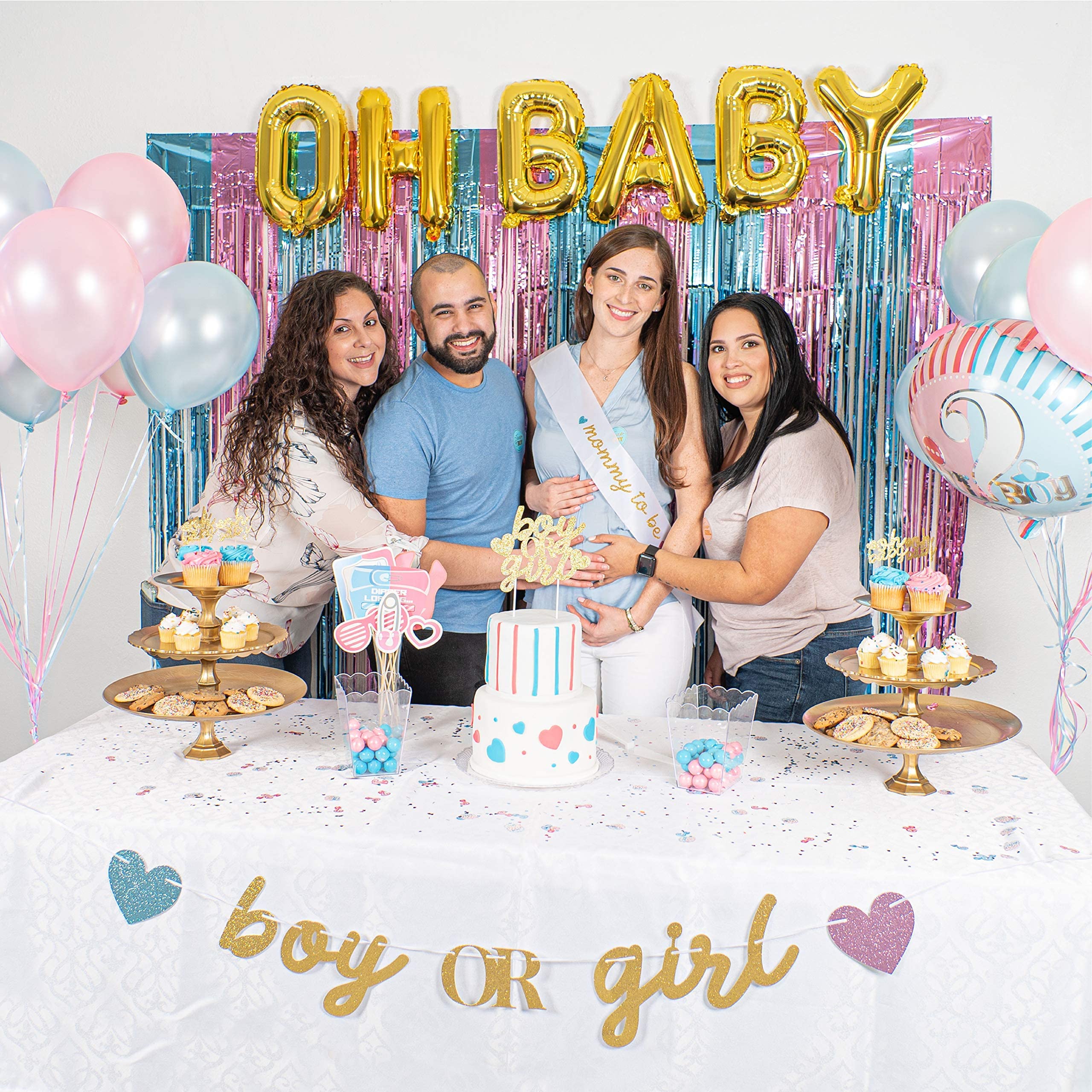 Gender Reveal Party Supplies - 116pcs Balloons, Banner, Props for Baby Shower & Celebrations