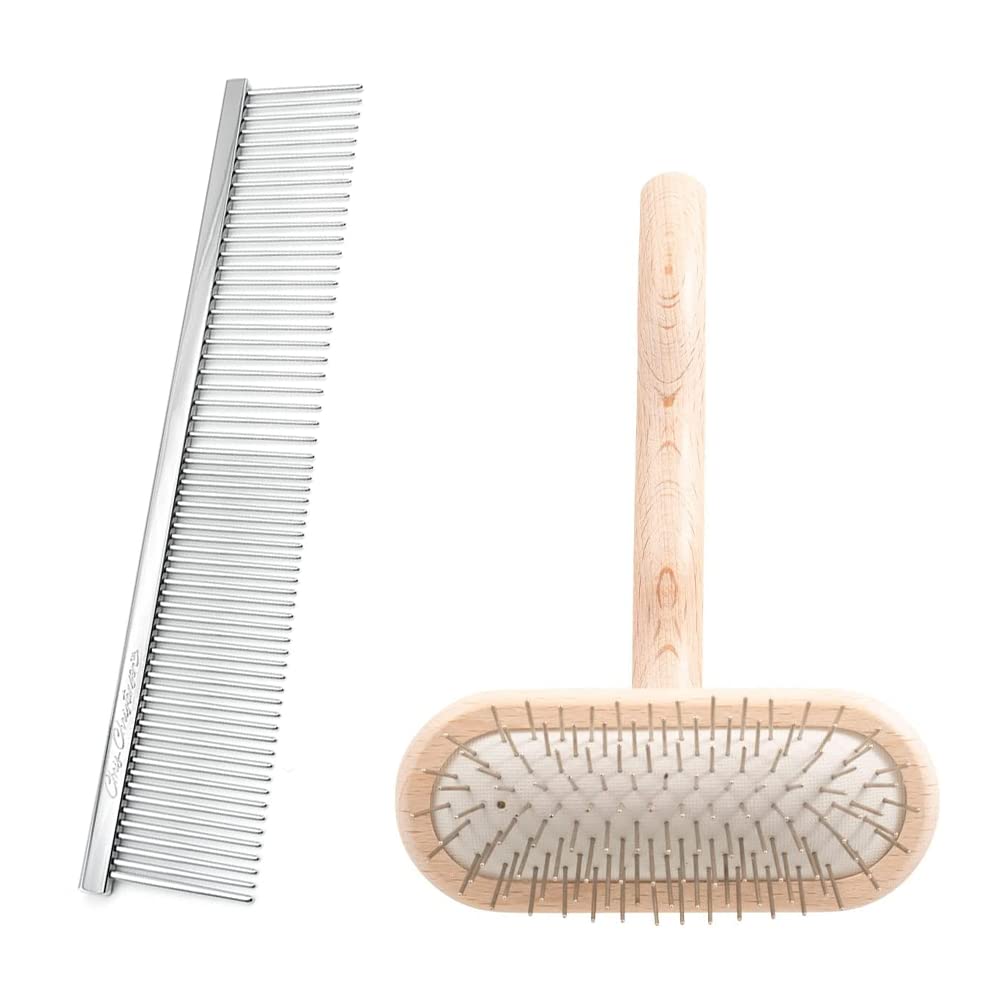 Chris Christensen Groomers Bundle - 16mm Mini Original Series T-Brush for Dogs & Cats with Round Ground Pins & Beech Wood Body + 7.5