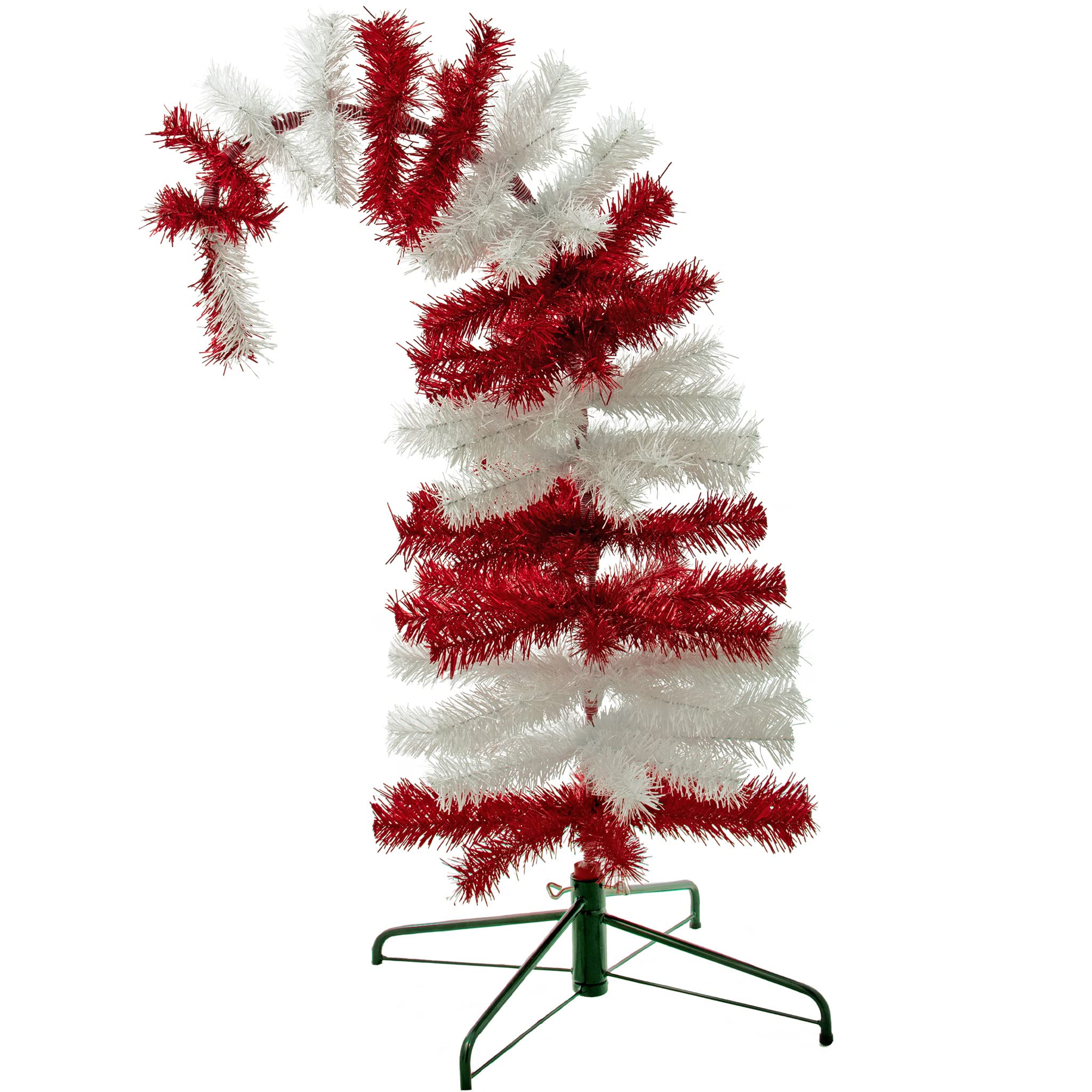 5FT Red and White Tinsel Christmas Tree - Artificial Indoor/Outdoor Holiday Decor Inspired by Dr. Seuss' The Cat in The Hat - Includes Stand - Perfect for Tabletop, Home, Office, and Party Decorations