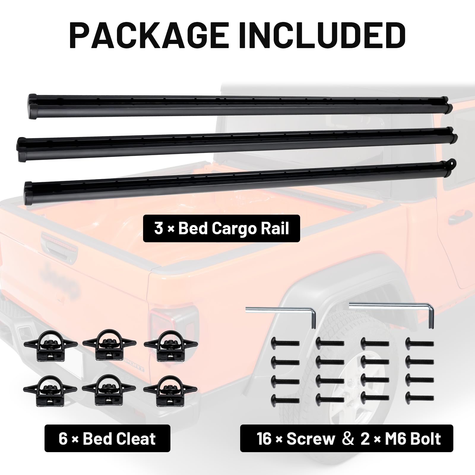 2020-2023 Jeep Gladiator Truck Bed Rail System - Heavy Duty Trail Rail with Tie Downs, Bed Cargo Rails & Cleats | Includes Screws & Bolts | Perfect for Off-Roading, Camping & Hauling Gear