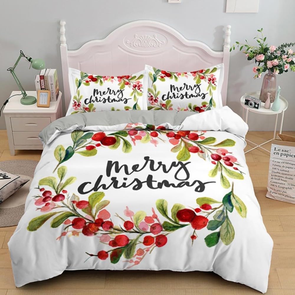 Christmas Twin Duvet Cover Set - Festive Plant & Garland Print Holiday Bedding for Kids, Boys, Girls & Adults - King Size Winter Decor - Perfect for Holiday Guest Rooms & Cozy Seasonal Bedroom Makeovers