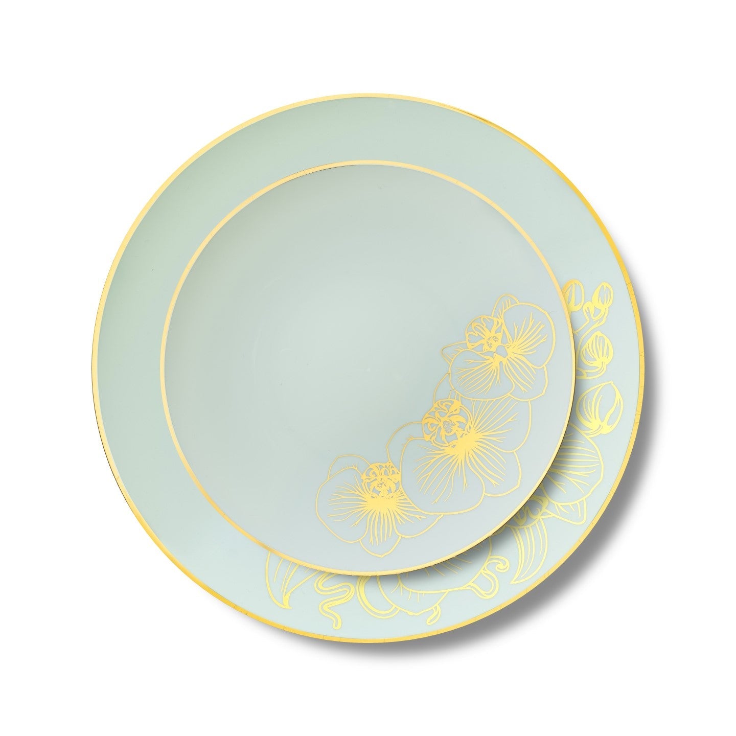192-Piece Antique Turquoise and Gold Round Plastic Dinnerware Set - 96 Servings - Elegant Orchid Design for Parties, Weddings, and Outdoor Events
