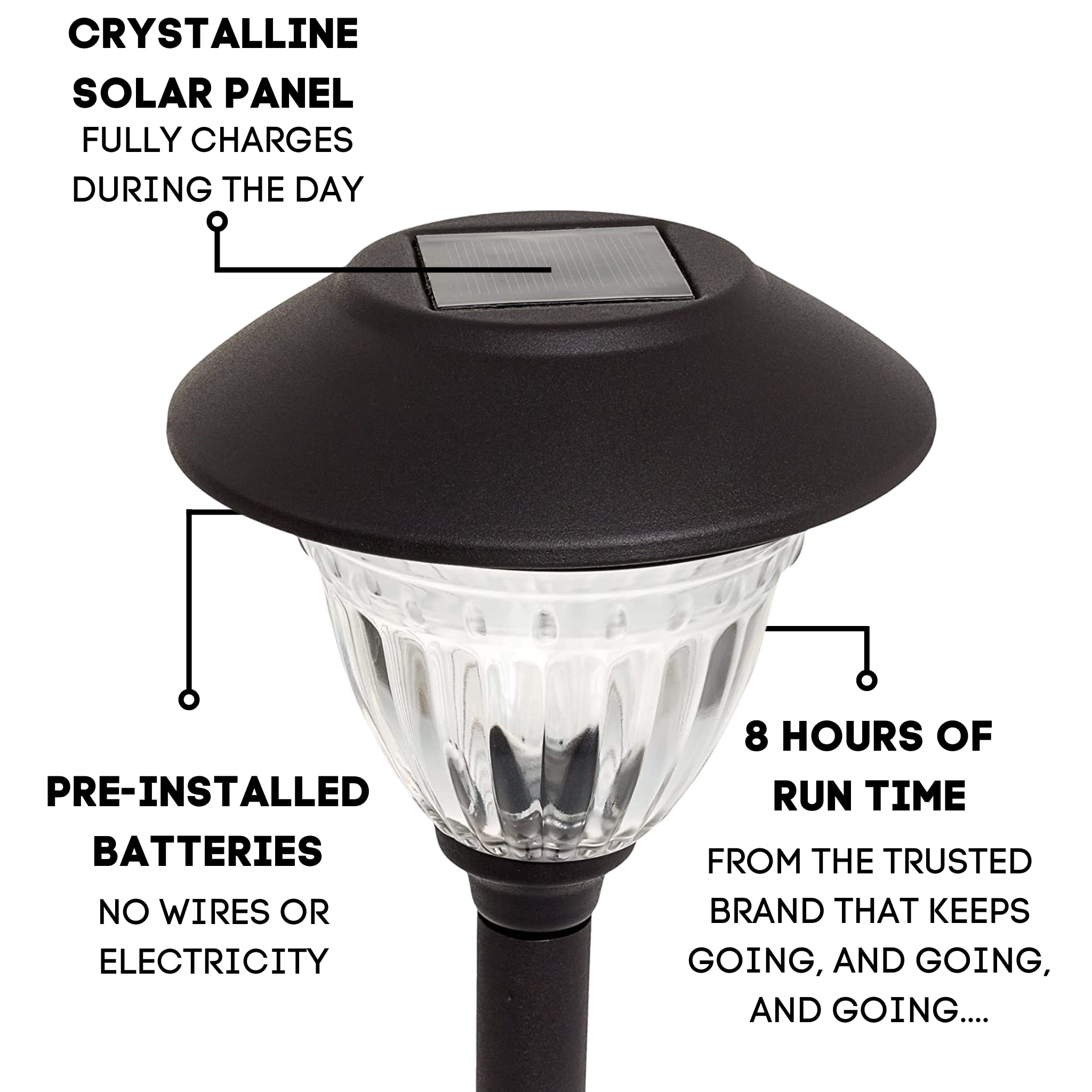 Energizer LED Solar Pathway Lights - 10 Pack Gunmetal Outdoor Solar Lights - IP65 Waterproof with Auto On/Off - Durable Patterned Glass & Metal Construction - Perfect for Garden, Walkway, and Driveway Lighting