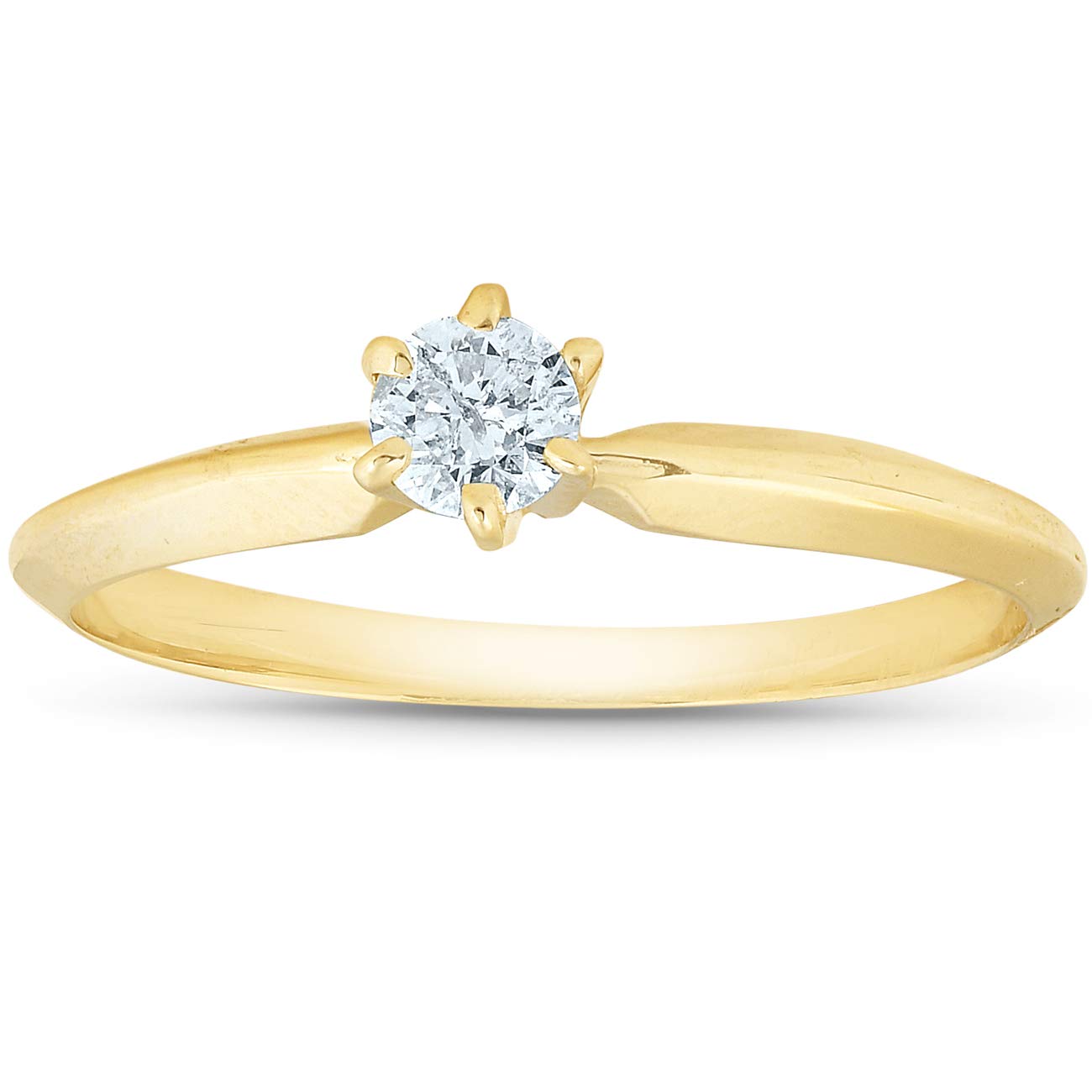 14K Yellow Gold 1/5 Carat Round Solitaire Diamond Engagement Ring for Women - Classic Wedding Band, Anniversary Gift, Proposal Jewelry