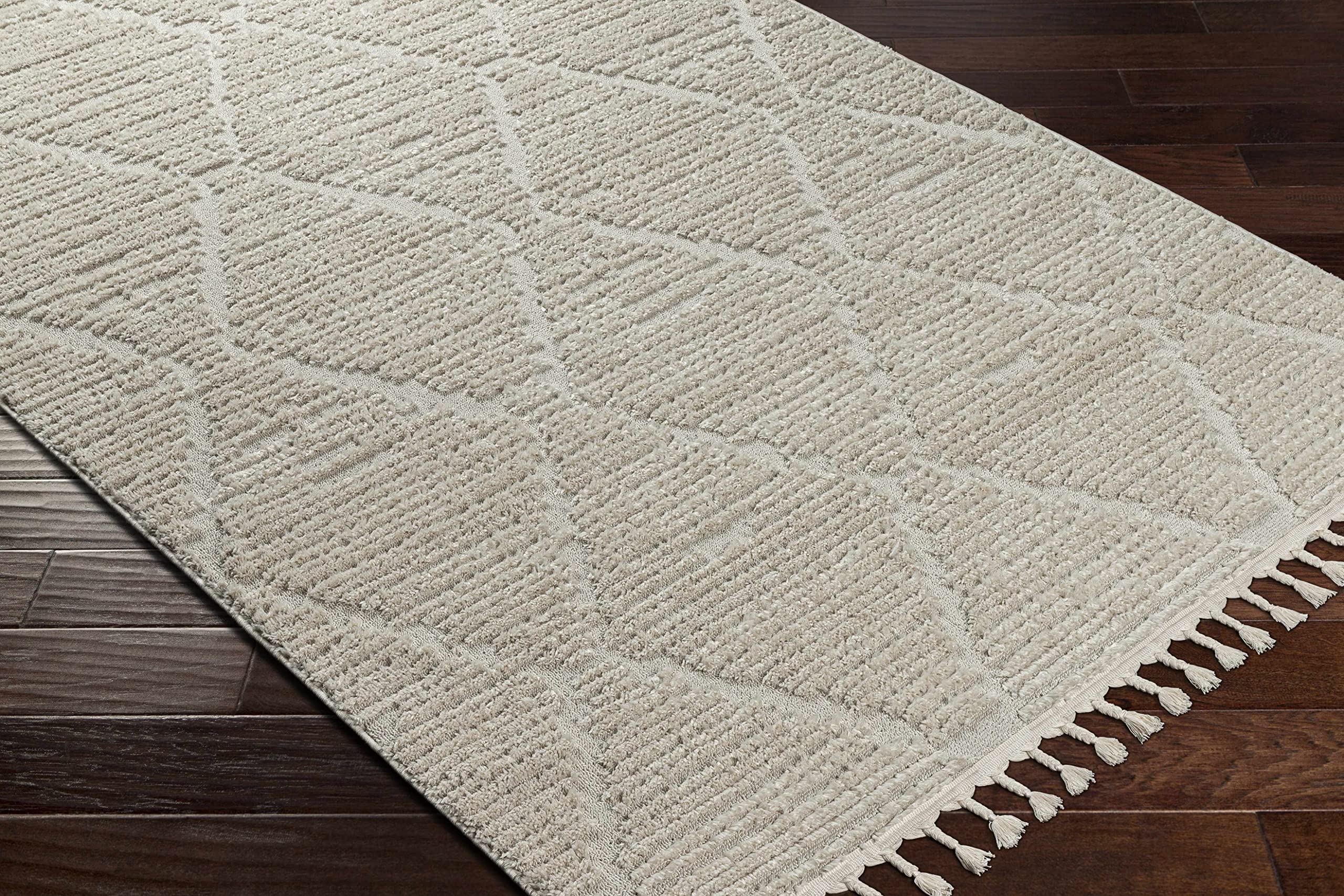 Luxury Hauteloom Mengen Plush High Pile Area Rug - Soft Ivory Shag Carpet for Living Room & Bedroom - 6'7