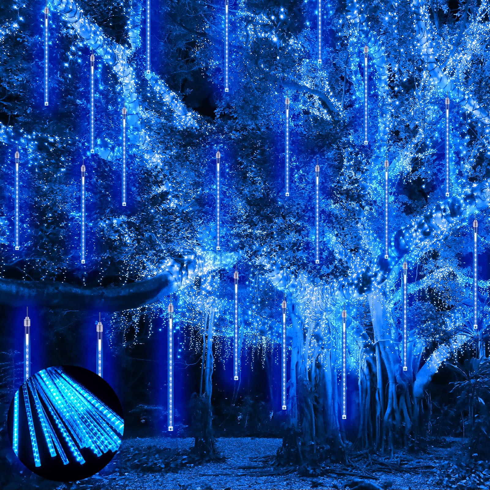 540 LED Meteor Shower Christmas Lights - 15 Tubes 30cm Outdoor Waterproof Icicle Lights for Party, Wedding, Tree & Garden Decorations (Blue) | Perfect for Holiday Displays & Winter Wonderland Scenes