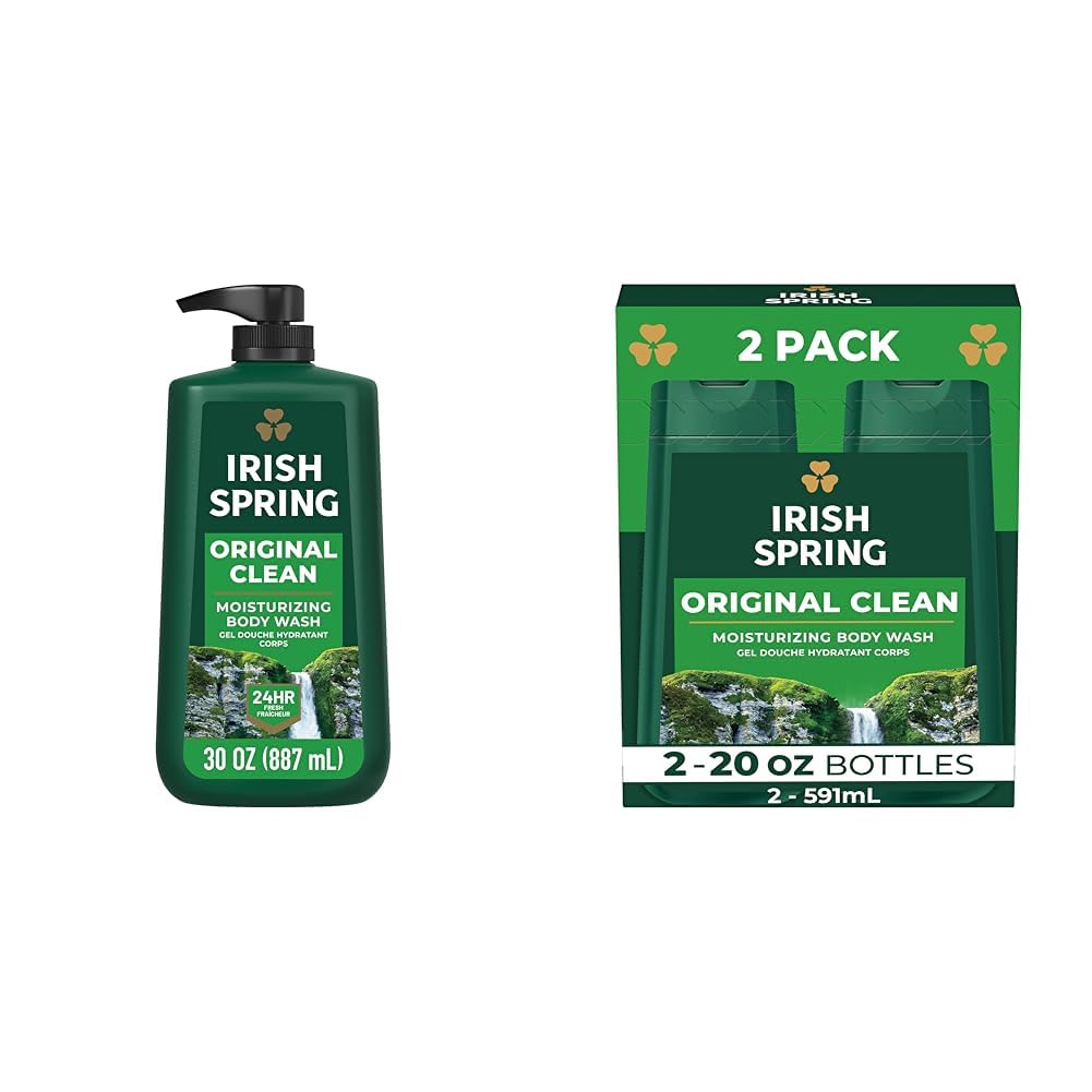 Irish Spring Men's Body Wash Pump & Original Clean Scent - 20 Oz, 2 Pack - Refreshing Daily Shower Gel for Men with Deodorizing Protection - Gym, Workout & Post-Sports Cleanser
