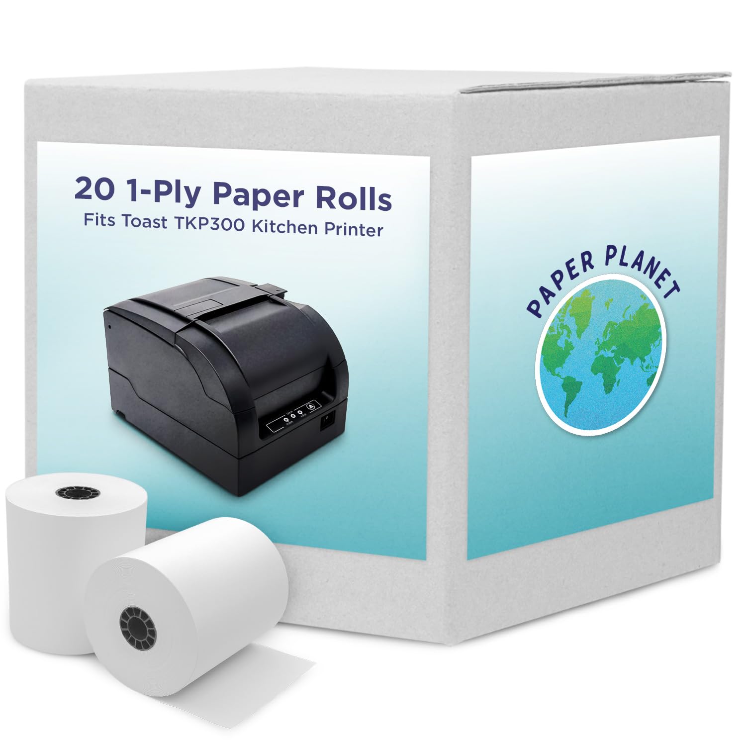 TKP300 Compatible Thermal Printer Paper - 20 Rolls 1-Ply White Bond Paper for Kitchen Printers (Works with TKP300/SNBC/BTP-M300) | Perfect for Restaurant Receipts, Toast Printing & Food Labeling