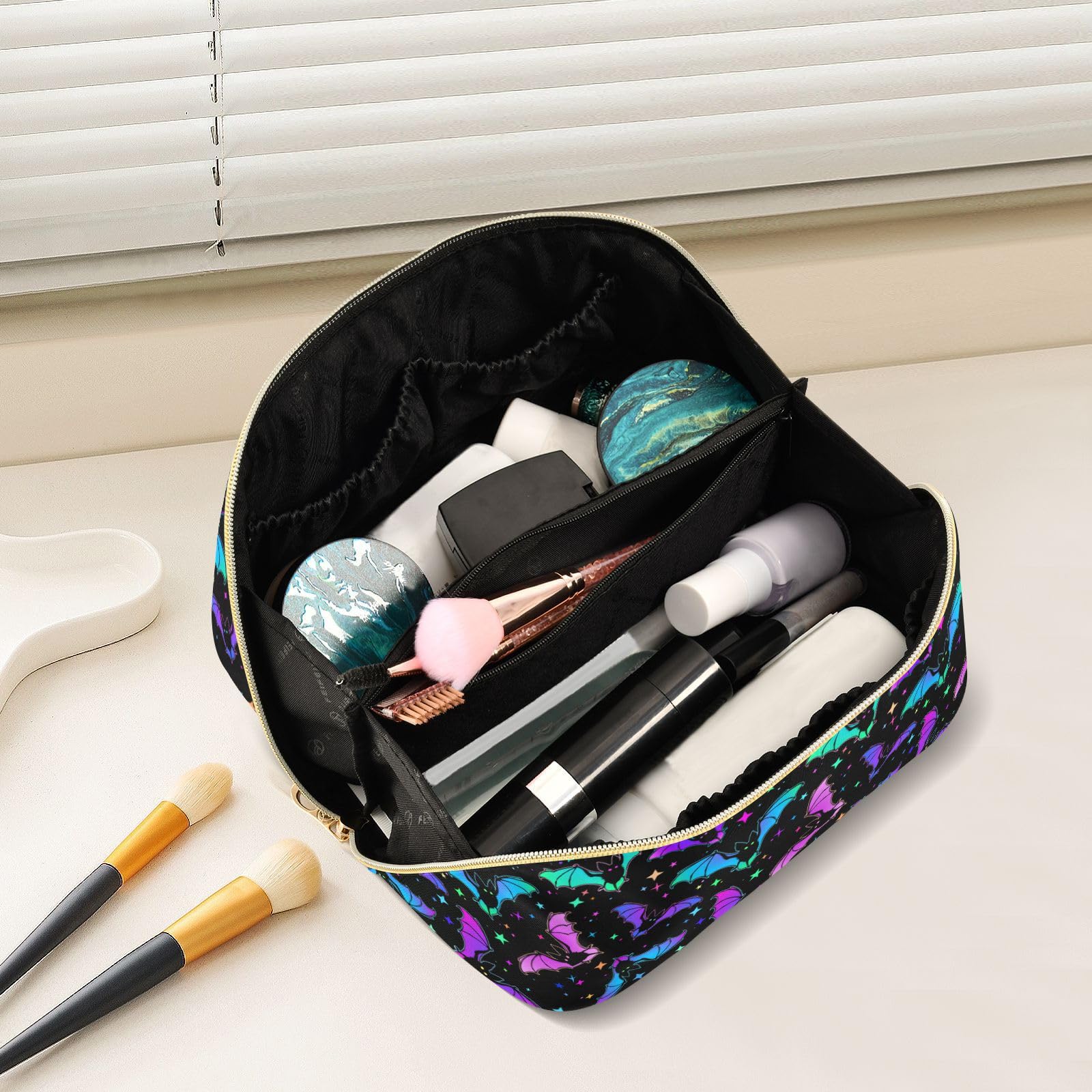 Halloween Luminous Bats Makeup Organizer Bag - Large Capacity Travel Cosmetic Case for Women | Perfect for Travel, Parties & Everyday Use