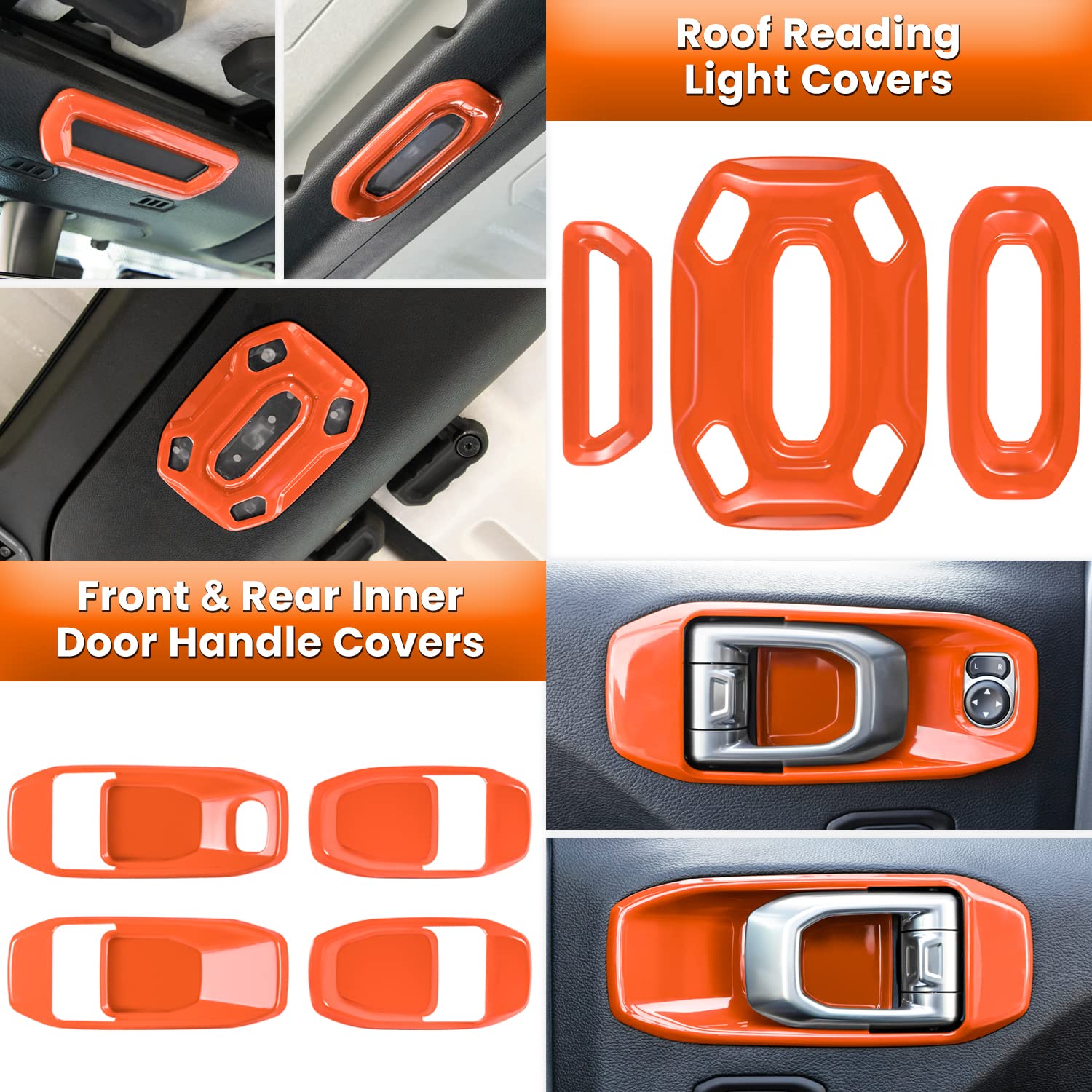 23PCS Full Interior Trim Kit for Jeep Wrangler JL JLU & Gladiator JT (2018-2023) - Steering Wheel, Door Handles, AC Vents, Cup Holders, Reading Lights - Orange Accent Upgrade for Off-Road & Daily Driving