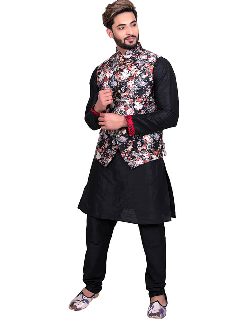 Elegant Black Kurta with Art Silk Chudidaar - Traditional Indian Ethnic Wear for Women - Perfect for Festivals, Weddings & Special Occasions