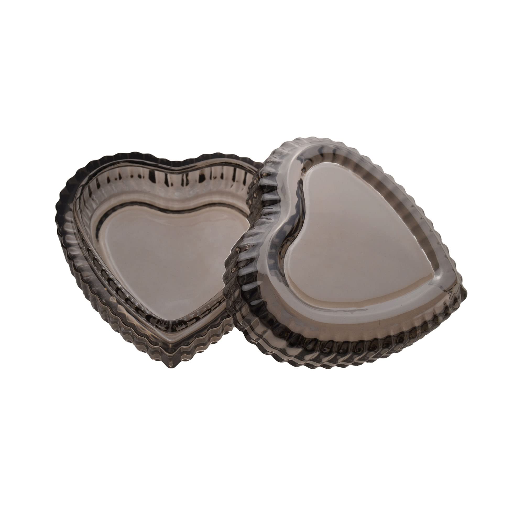 Gaolinci Crystal Glass Heart-Shaped Jewelry Storage Box with Lid - Embossed Design for Rings, Necklaces & Small Treasures - Perfect for Valentine's Gift, Wedding Favors & Home Decor (Gray)