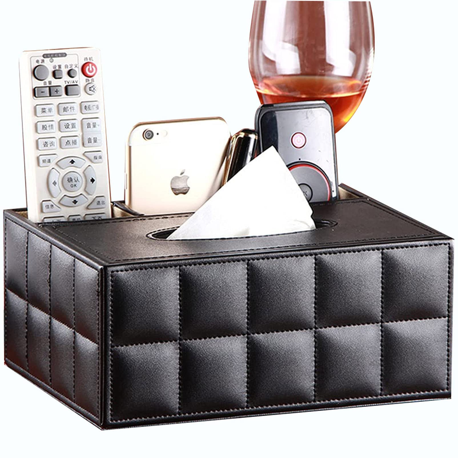 Rectangular Multifunctional Tissue Box Cover & Remote Control Holder - Desk Organizer for Pens, Stationery & Office Supplies - Home & Office Storage Solution (Black) - Perfect for Living Room, Bedroom & Workspace Organization