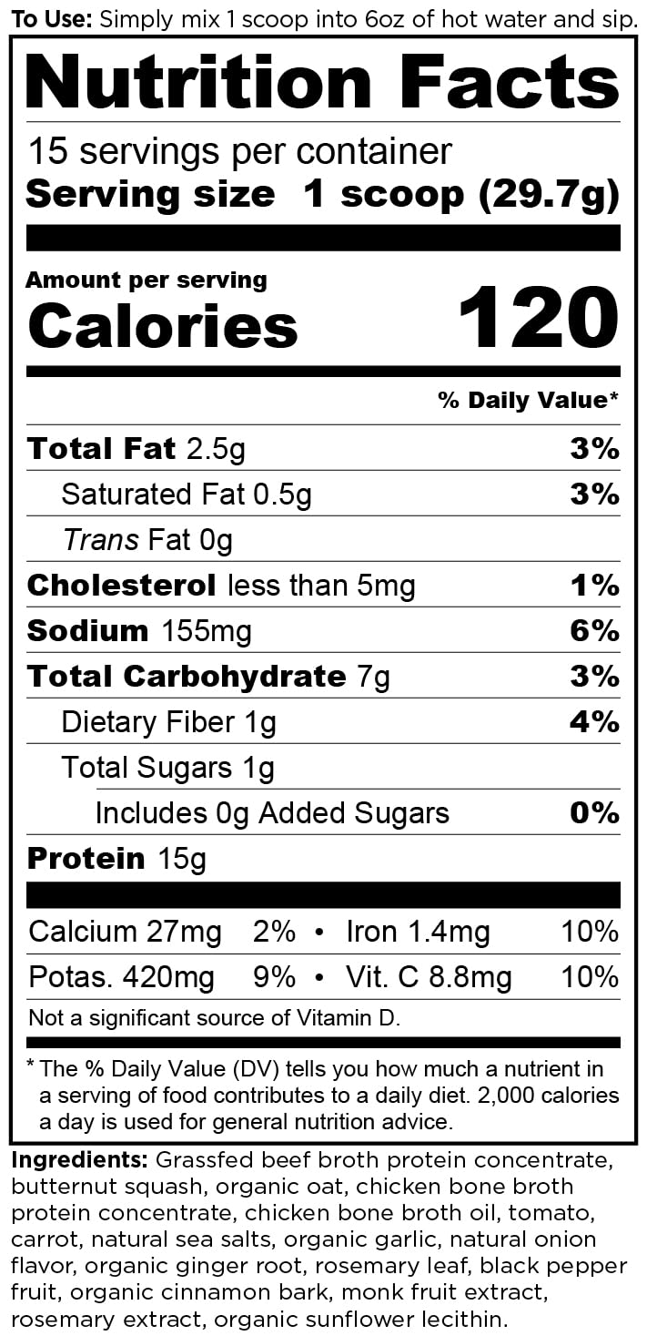 Ancient Nutrition Bone Broth Protein Powder - Butternut Squash Flavor, Grass-Fed Chicken & Beef Collagen, 15g Protein per Serving, Gut Health Support, 15 Servings | Post-Workout Recovery & Immune System Boost