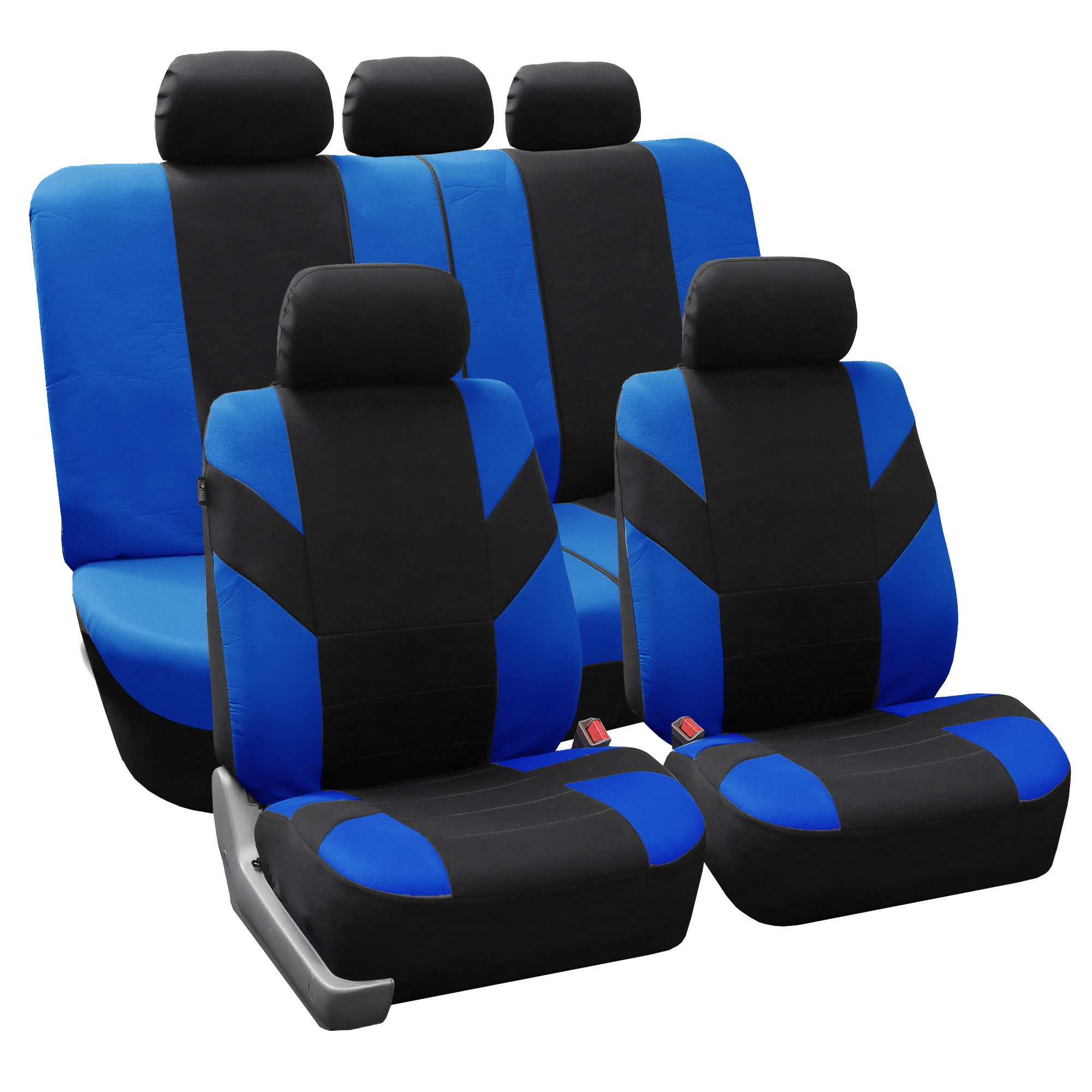 FH Group FB072115 Universal Full Set Auto Seat Covers - Road Master Fabric, Blue/Black (Split Ready) - Perfect Fit for Cars, Trucks & SUVs | Durable Protection for Daily Commute & Road Trips