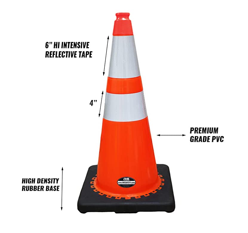 RK Safety Traffic Cones (Set of 8) - 28 Inch Orange PVC Cones with 6