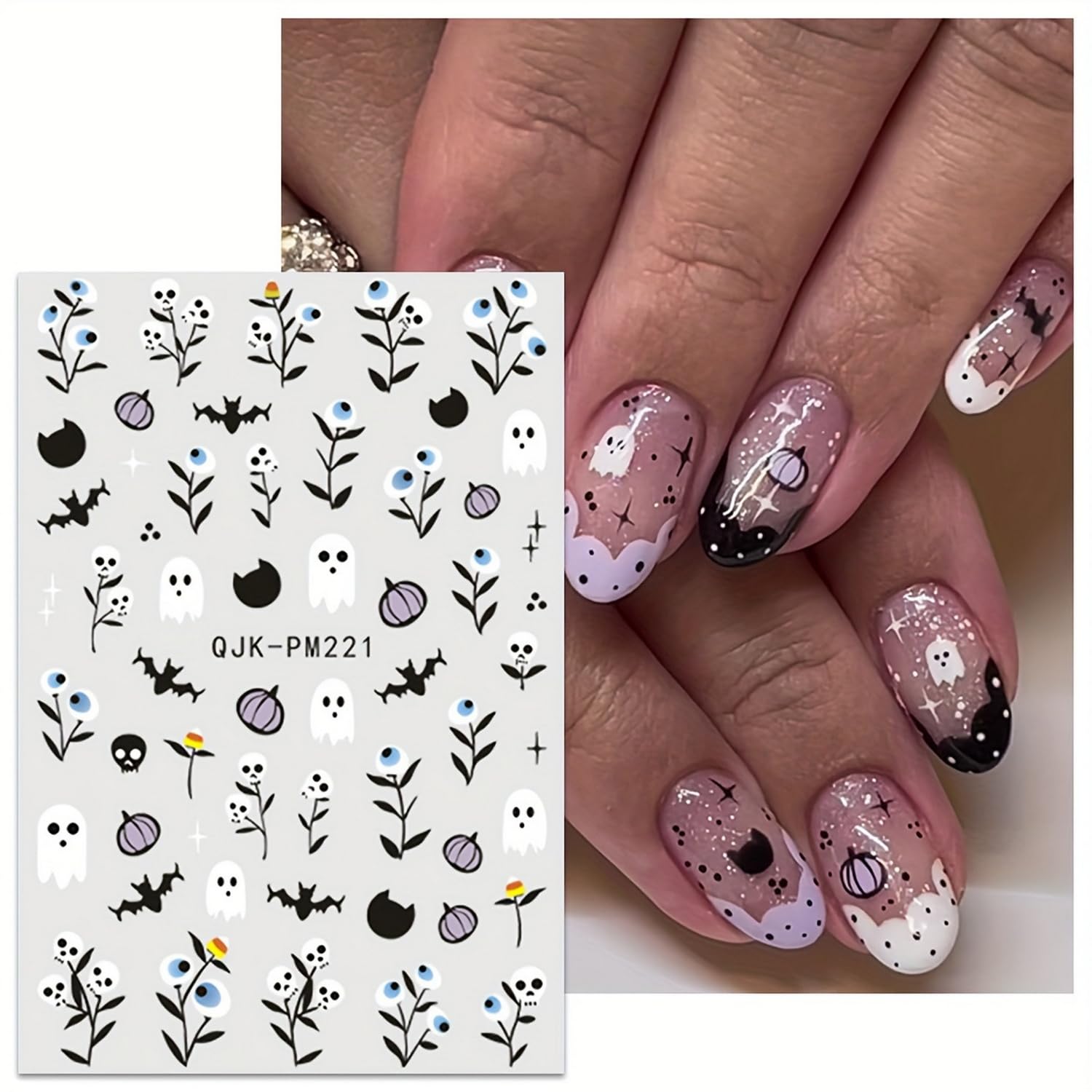 Halloween Nail Art Stickers - 9 Sheets 3D Self-Adhesive Nail Decals with Ghost, Pumpkin & Spider Web Designs | Fall Nail Decor for Women | Perfect for Halloween Parties, Costume Events & Spooky Nail Art