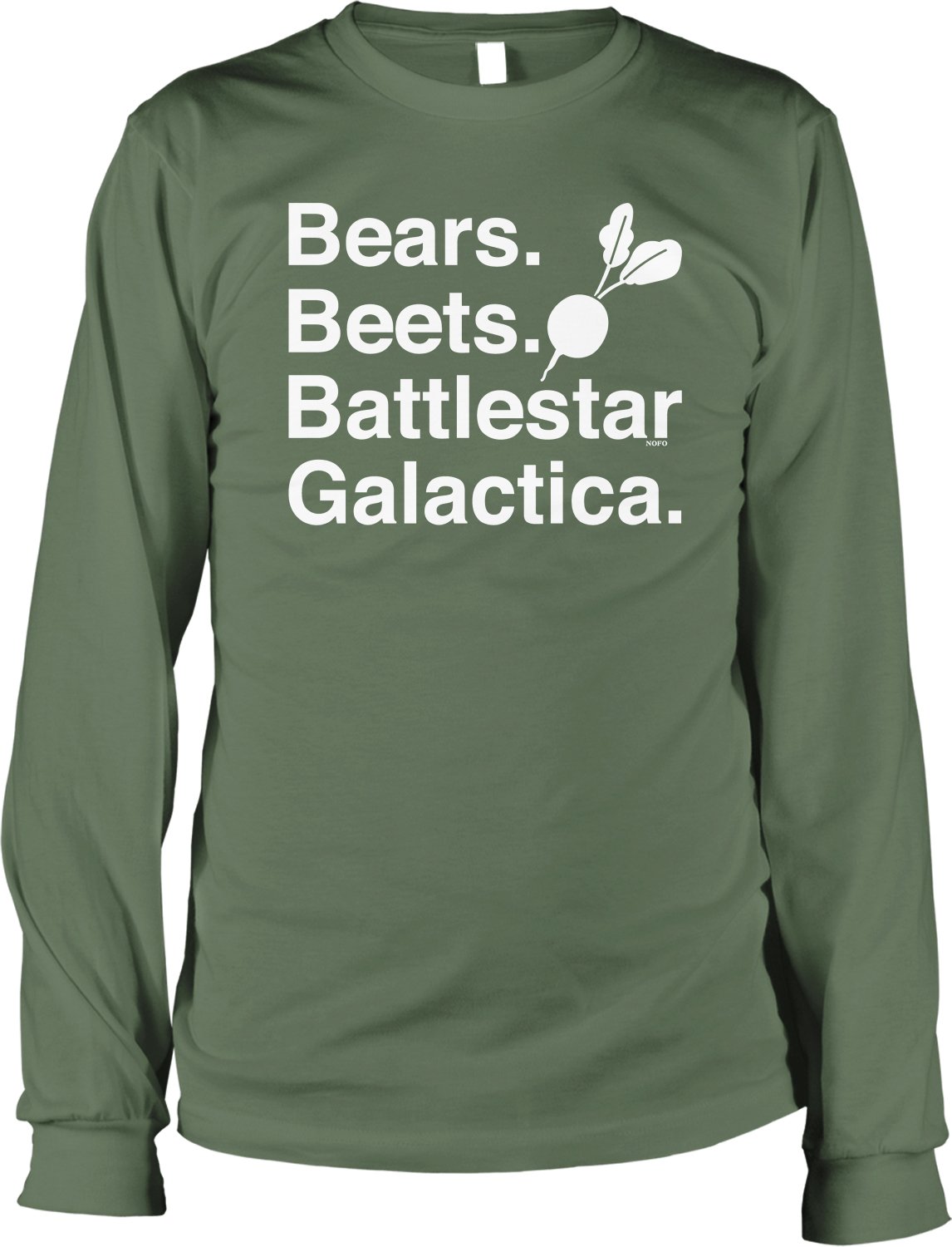 NOFO Clothing Co Bears Beets Battlestar Galactica Men's Long Sleeve T-Shirt | Pop Culture Graphic Tee | Casual Wear & Fan Gift