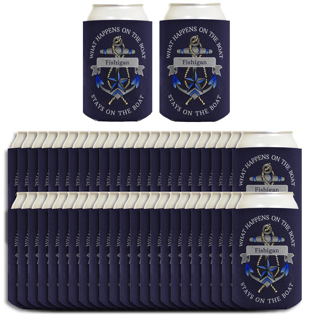 Customized Boating Can Coolies 48 Pack - Navy 12 oz to 16 oz Insulated Drink Coolers for Beer & Soda - Perfect for Boating, Camping, BBQs & Tailgating Parties
