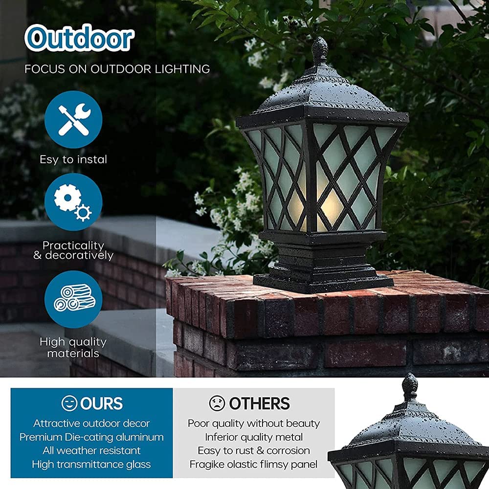 Outdoor Waterproof Aluminum Glass Porch Column Post Lights - Patio Path Lamps, Square Fence Pillar Light for Garden, Deck, Gate & Bollard | Weatherproof Landscape Lighting for Rural Homes & Outdoor Spaces