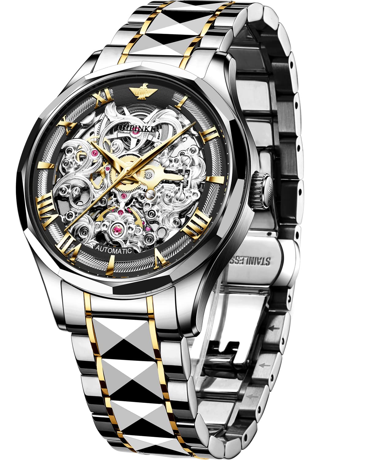 Premium Swiss OUPINKE Men's Luxury Skeleton Automatic Mechanical Watch - Self-Winding, Sapphire Crystal, Tungsten Case, 100m Waterproof - Perfect for Business, Formal Events & Special Occasions