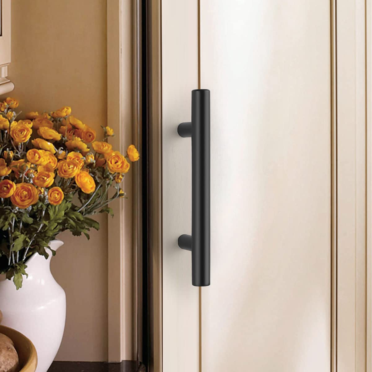 Probrico 5-Pack Black Cabinet Handles - 3-3/4 Inch Hole Centers, 6 Inch Total Length, Euro T-Bar Drawer Pulls for Kitchen Cabinets, Dressers & Furniture Hardware | Durable & Stylish Upgrade for Home & Office Storage