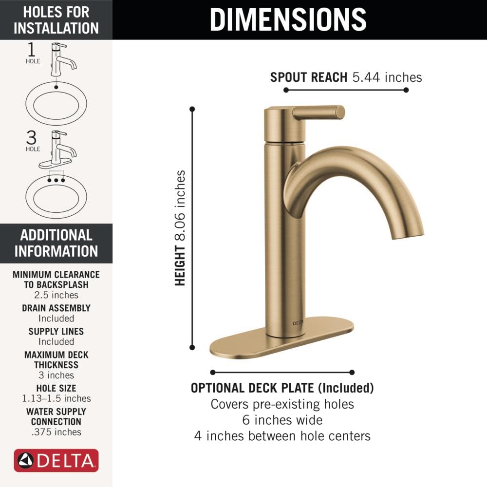 Delta Nicoli Single Hole Bathroom Faucet - 1-Handle Champagne Bronze Bathroom Sink Faucet 15749LF-CZ for Vanity, Powder Room & Guest Bathroom