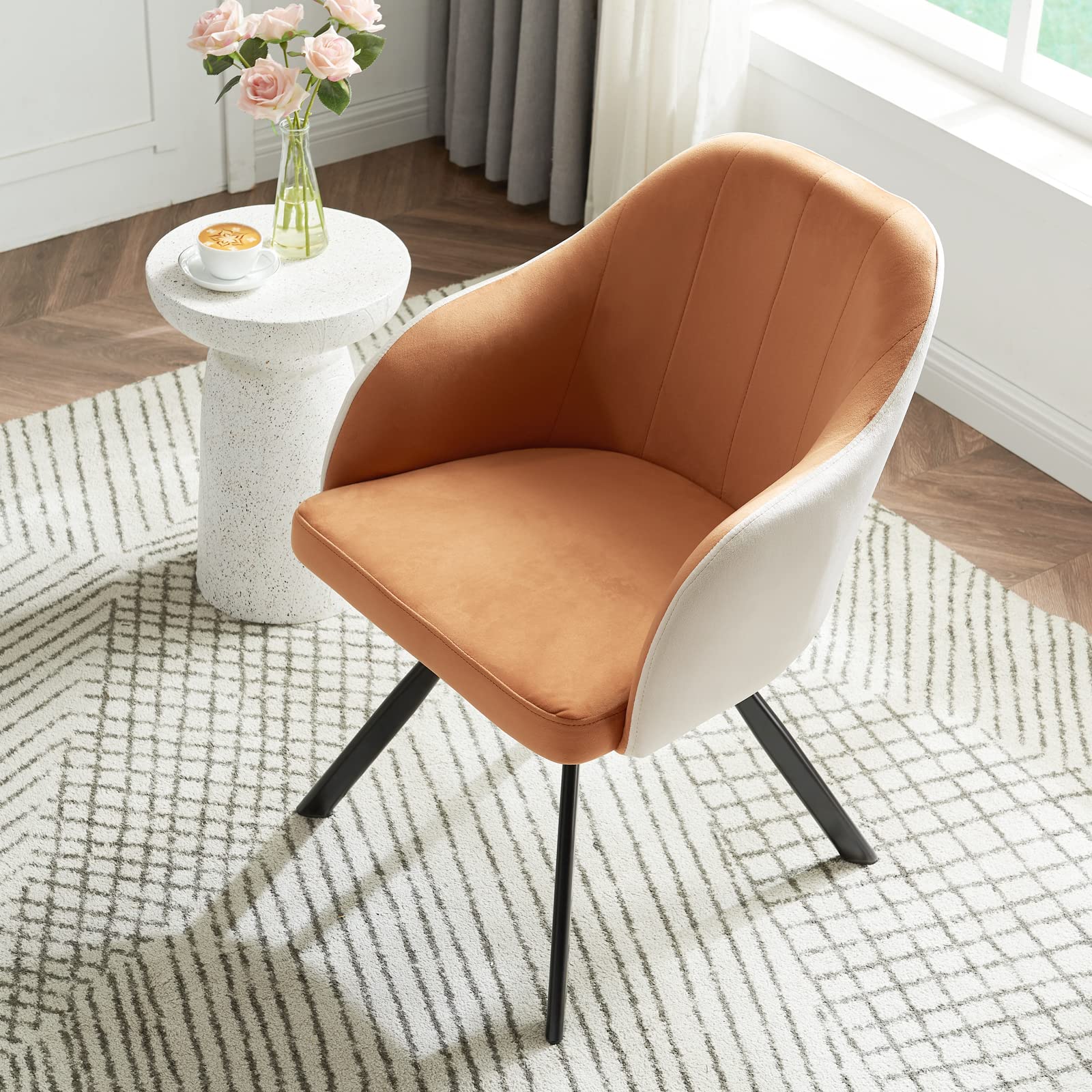 Modern Mid-Century Dining Room Accent Arm Chairs - WISOICE Black Metal Leg Accent Chair for Living Room, Bedroom & Office | Stylish Seating for Home Decor, Lounge & Entertainment Areas