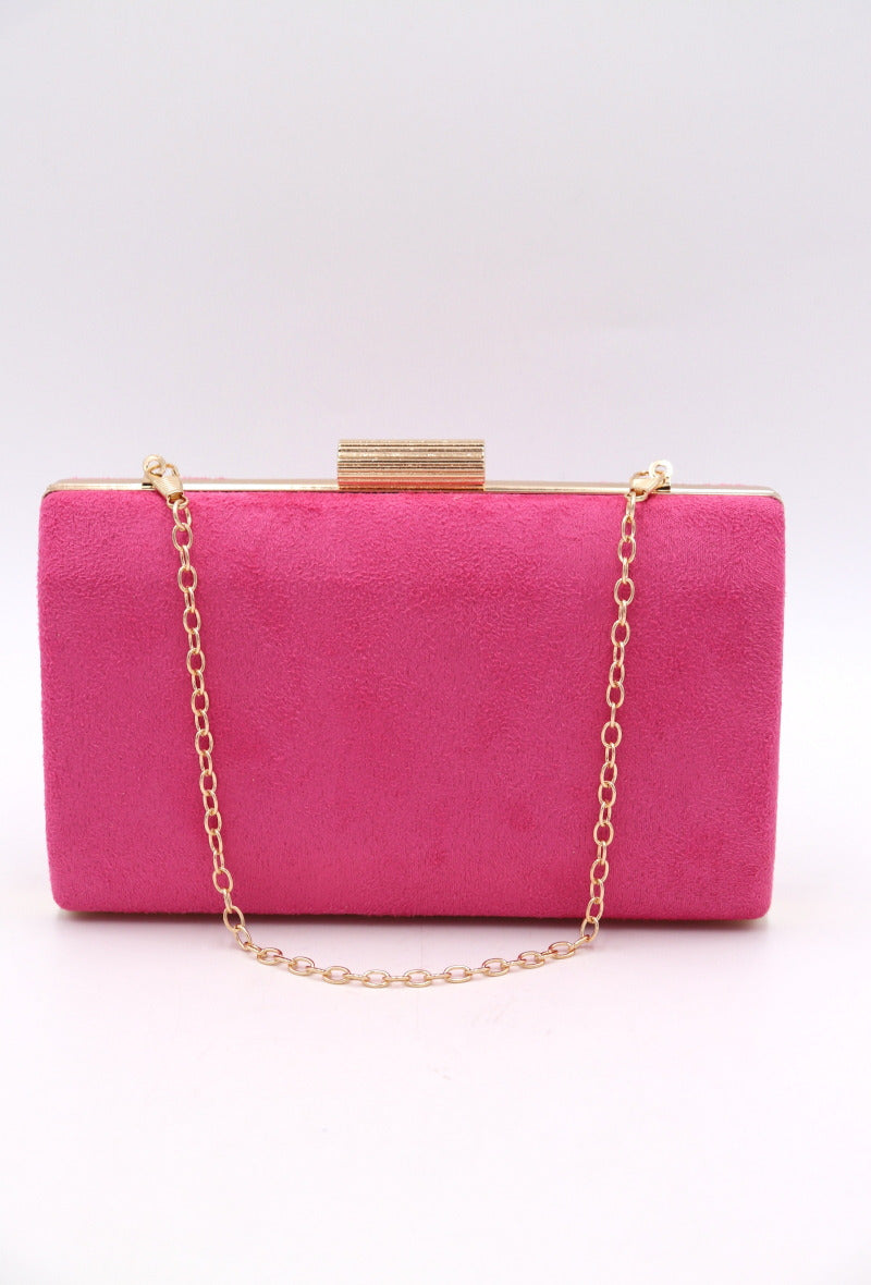 Annika Suede Clutch Purse for Women - Fuchsia Pink Crossbody Bag | Elegant Evening Clutch for Parties, Weddings & Special Occasions
