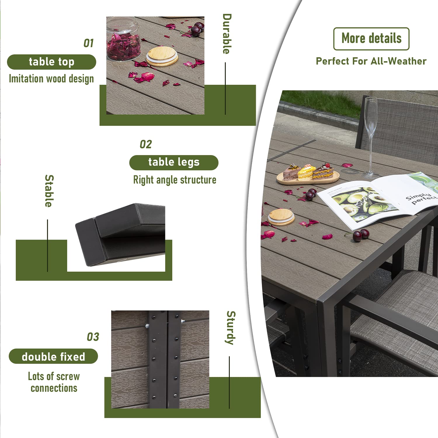 Rankok 7-Piece Patio Dining Set - Outdoor Furniture with Weather-Resistant Table & 6 Stackable Textilene Chairs for Garden, Yard, Poolside - Perfect for Backyard BBQs, Outdoor Entertaining & Relaxation (Gray)