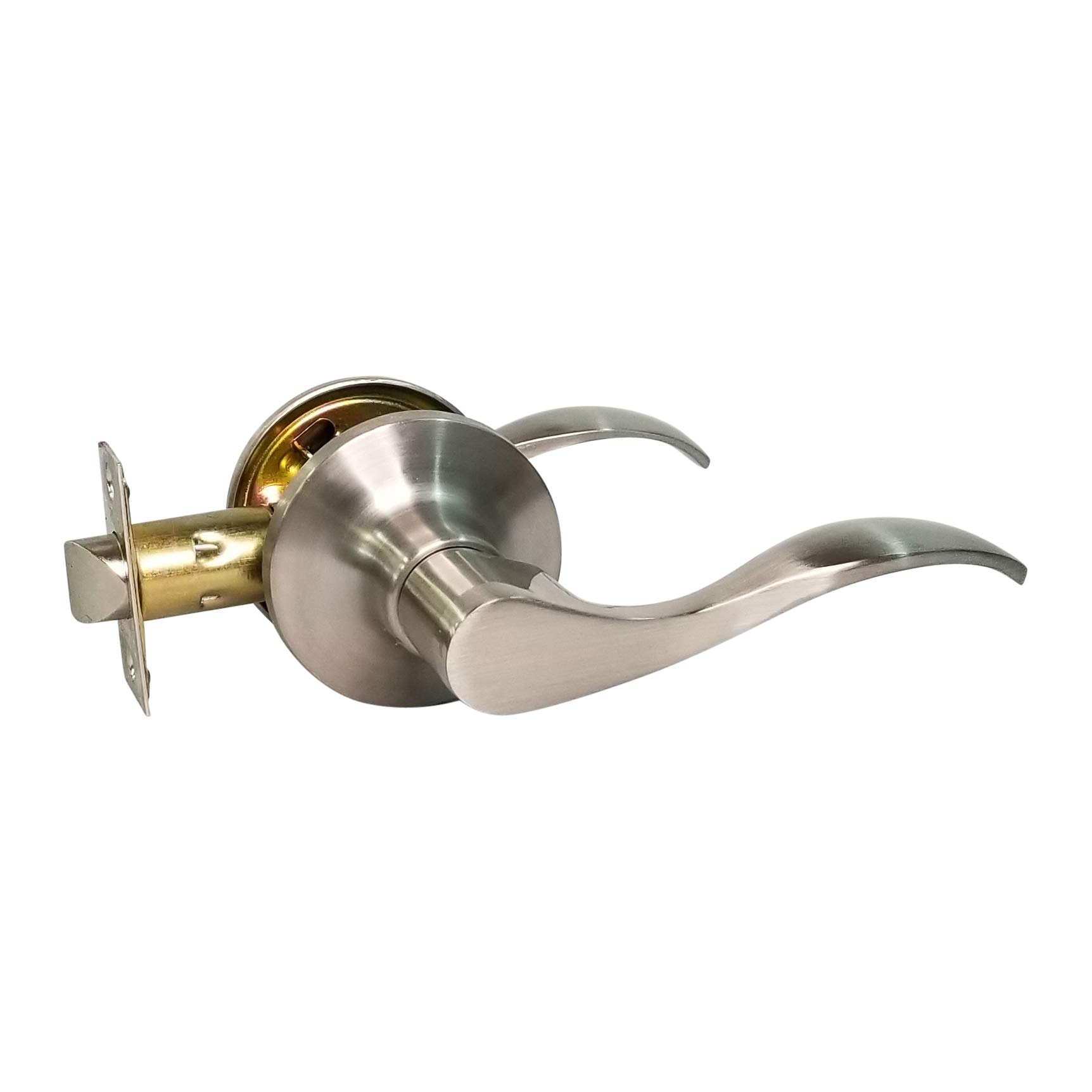 Wave Style Satin Stainless Steel Bedroom Closet Door Lever Handle Lock - Right Hand (RH) Passage for Home, Office & Commercial Use