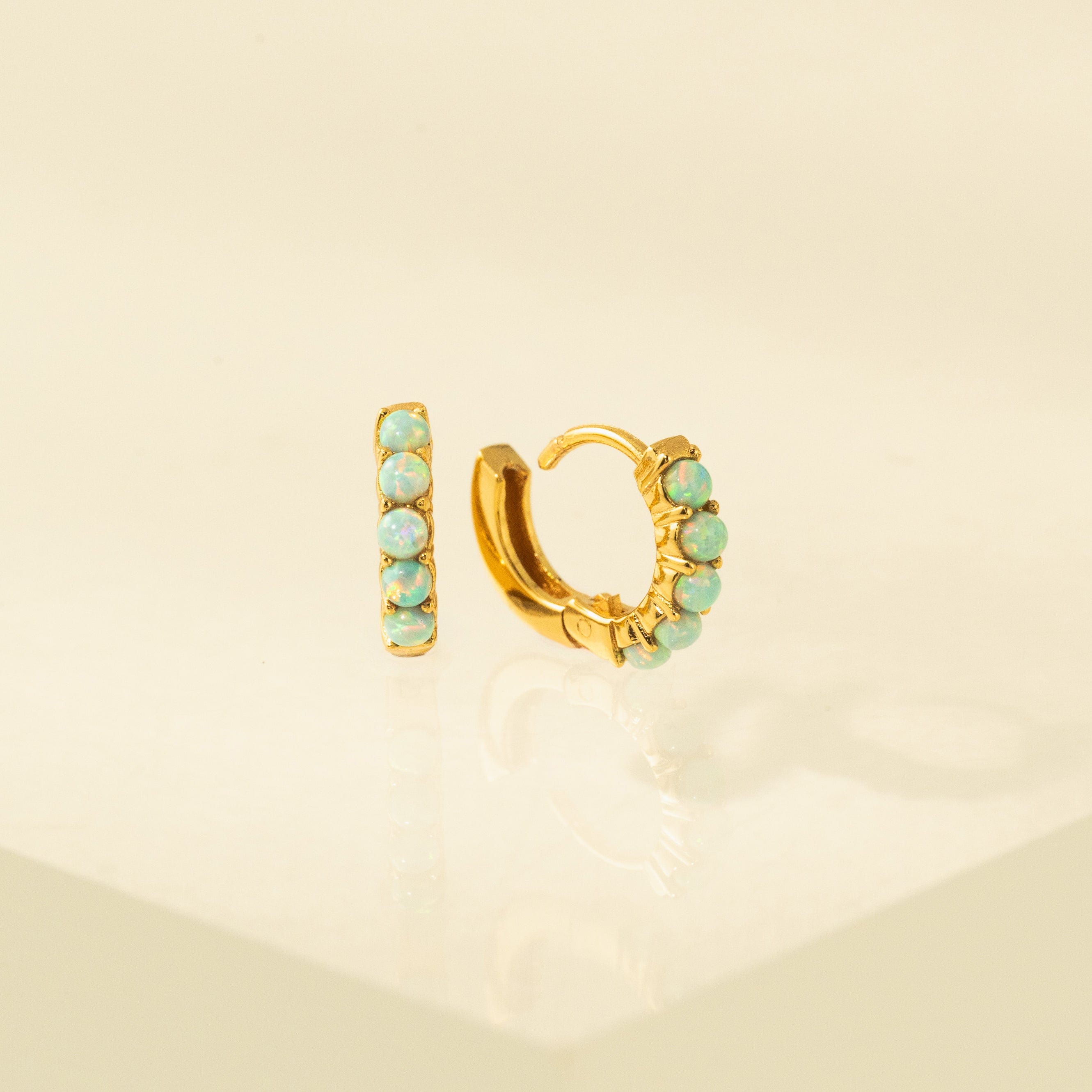 11mm Blue Opal Huggie Hoop Earrings for Women - Dainty Everyday Jewelry, Perfect for Work, Date Night & Gifts