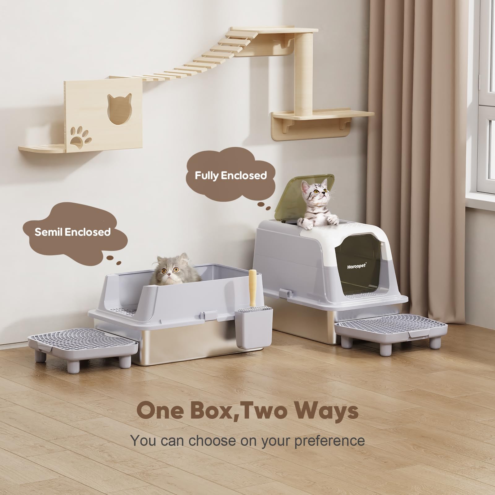 XXL Stainless Steel Cat Litter Box with Lid - Extra Large Enclosed Metal Litter Box for Big Cats - Removable Front Entry & Top Exit Design - High Sided Enclosure with Scoop & Footboard (Grey) - Perfect for Large Breed Cats & Multi-Cat Households