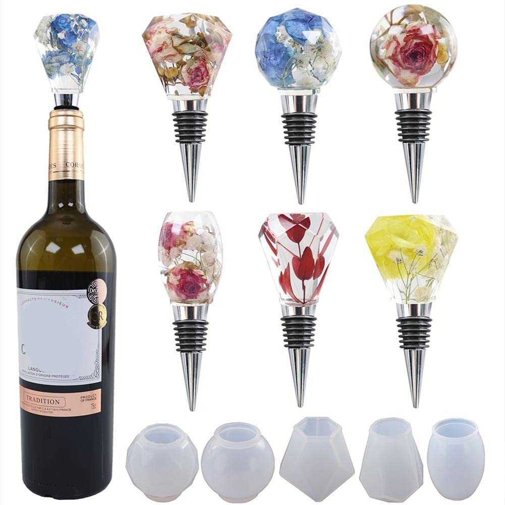 Premium SXRC Silicone Wine Stopper Molds - 5Pcs Gem Crystal Resin Molds for DIY Epoxy Casting Crafts, Perfect for Homemade Wine Bottle Stoppers & Unique Gift Making - Great for Wine Lovers, Craft Enthusiasts & DIY Home Decor Projects