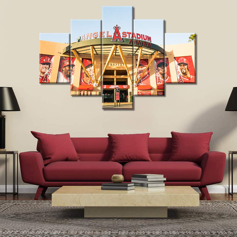 Los Angeles Baseball Player Canvas Wall Art - 5 Panel Framed Sports Poster for Living Room Decor, 60