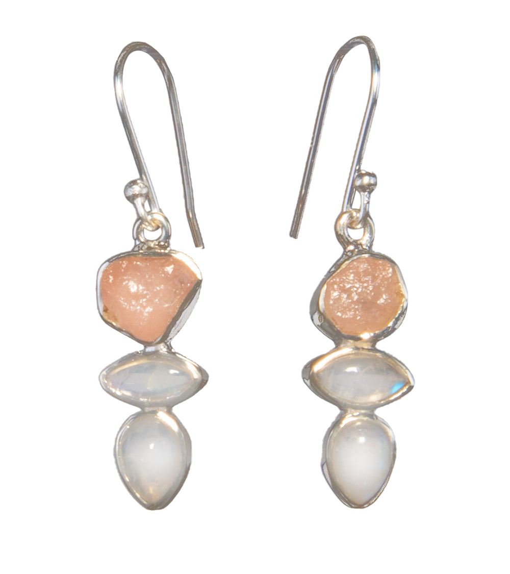 Rose Quartz & Rainbow Moonstone Earrings for Women - Healing Crystal Dangle Earrings for Chakra Balancing, Meditation & Spiritual Healing - Perfect for Yoga, Reiki & Gift Giving