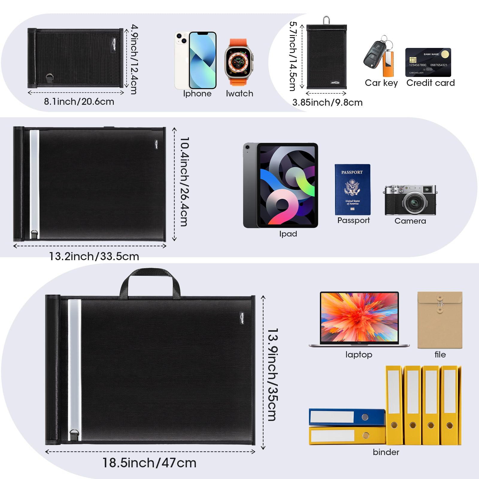 4 Pack Faraday Bags - Large EMP Proof Faraday Pouch with Reflective Strip, Upgraded RFID Blocking Key Fob Protector, Anti-Tracking & Fireproof Waterproof Faraday Cage for Phones, Laptop, Car Keys - Perfect for Travel, Privacy Protection & Emergency Preparedness