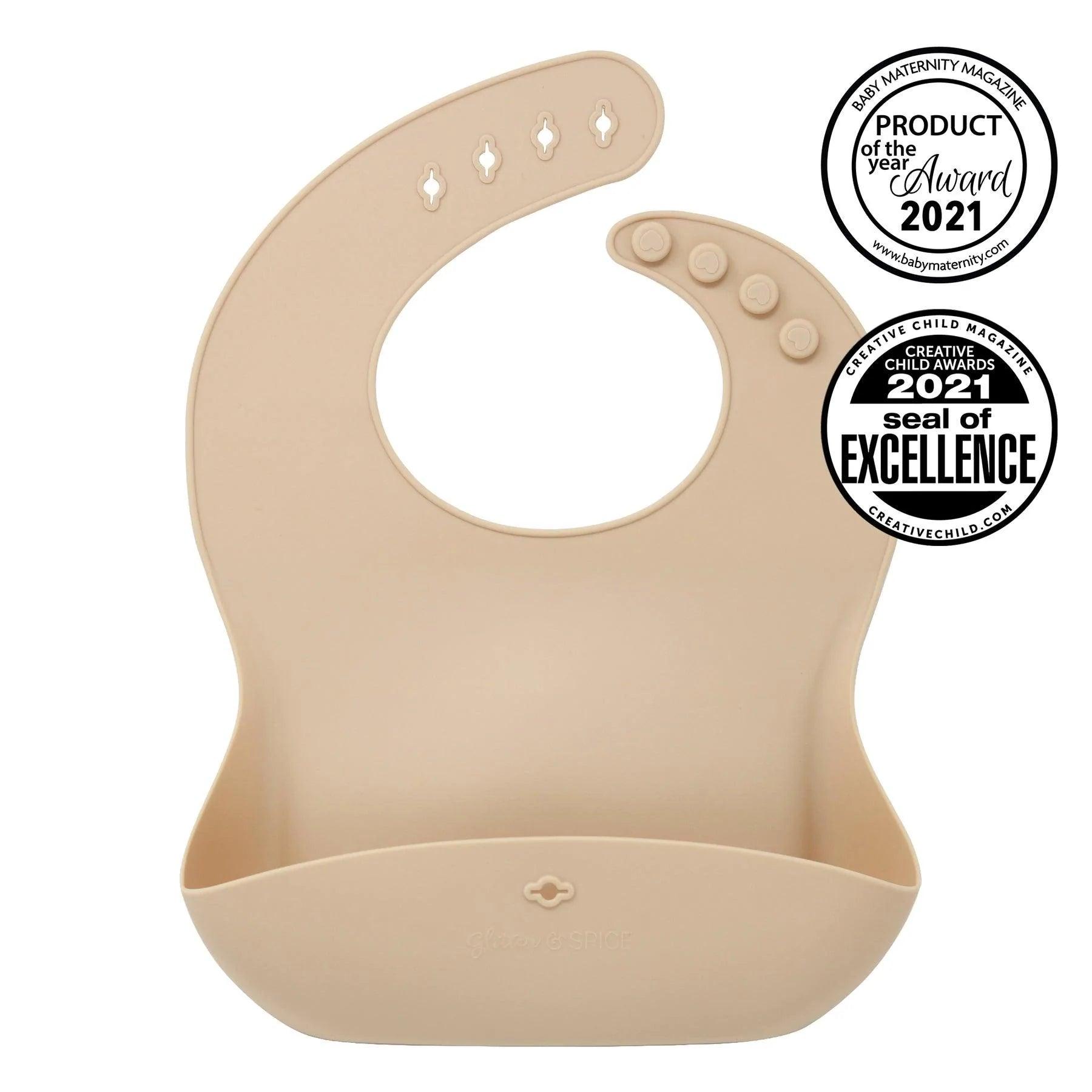 Glitter and Spice Silicone Baby Bib - Waterproof & Easy Clean Feeding Bib for Toddlers - Perfect for Messy Meals, Daycare, and Travel