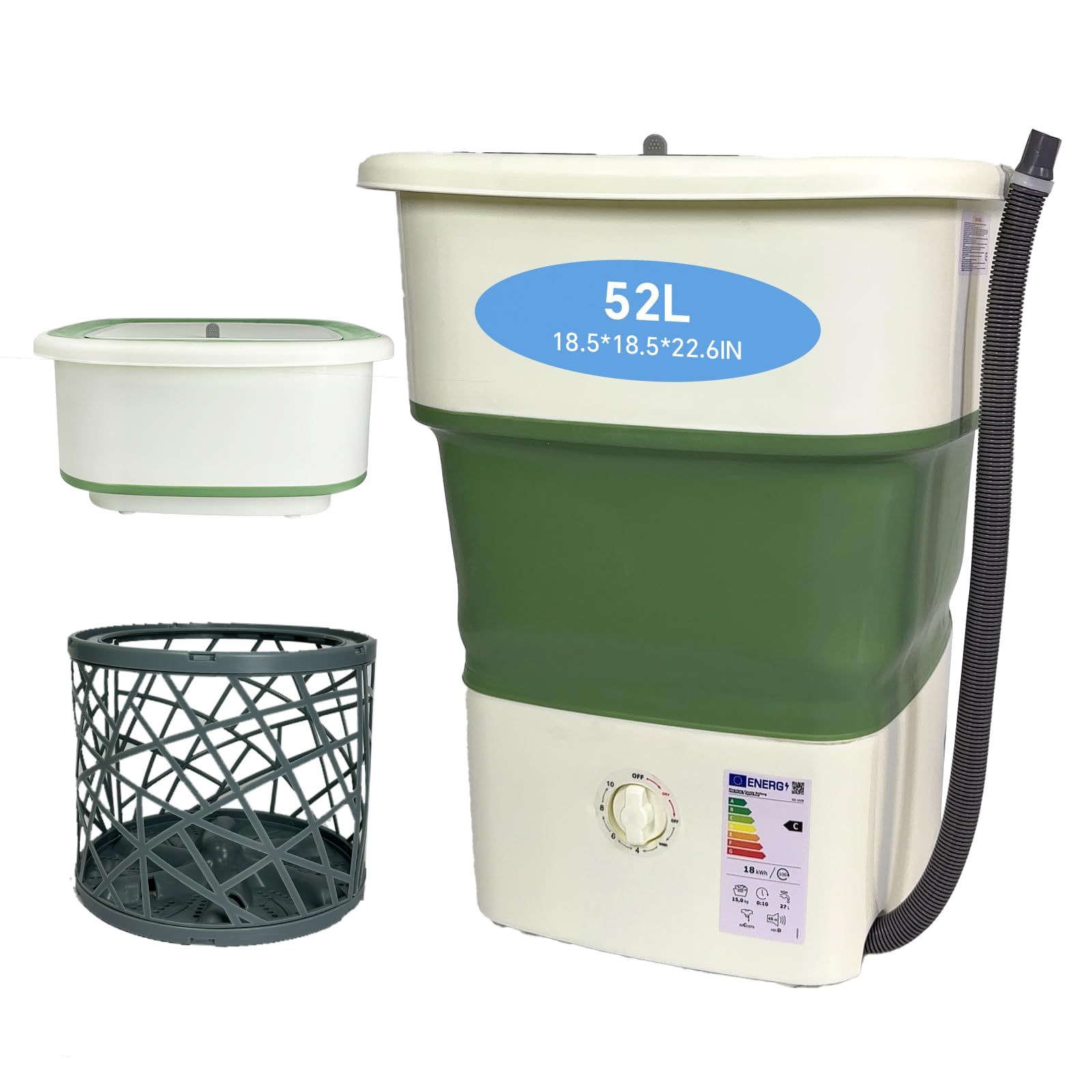 Portable Washing Machine 52L (16lbs) - Large Capacity Collapsible Washer with Drain Basket & UV Purple Light for Deep Cleaning - Perfect for Dorms, Apartments, RVs, Camping & Small Spaces